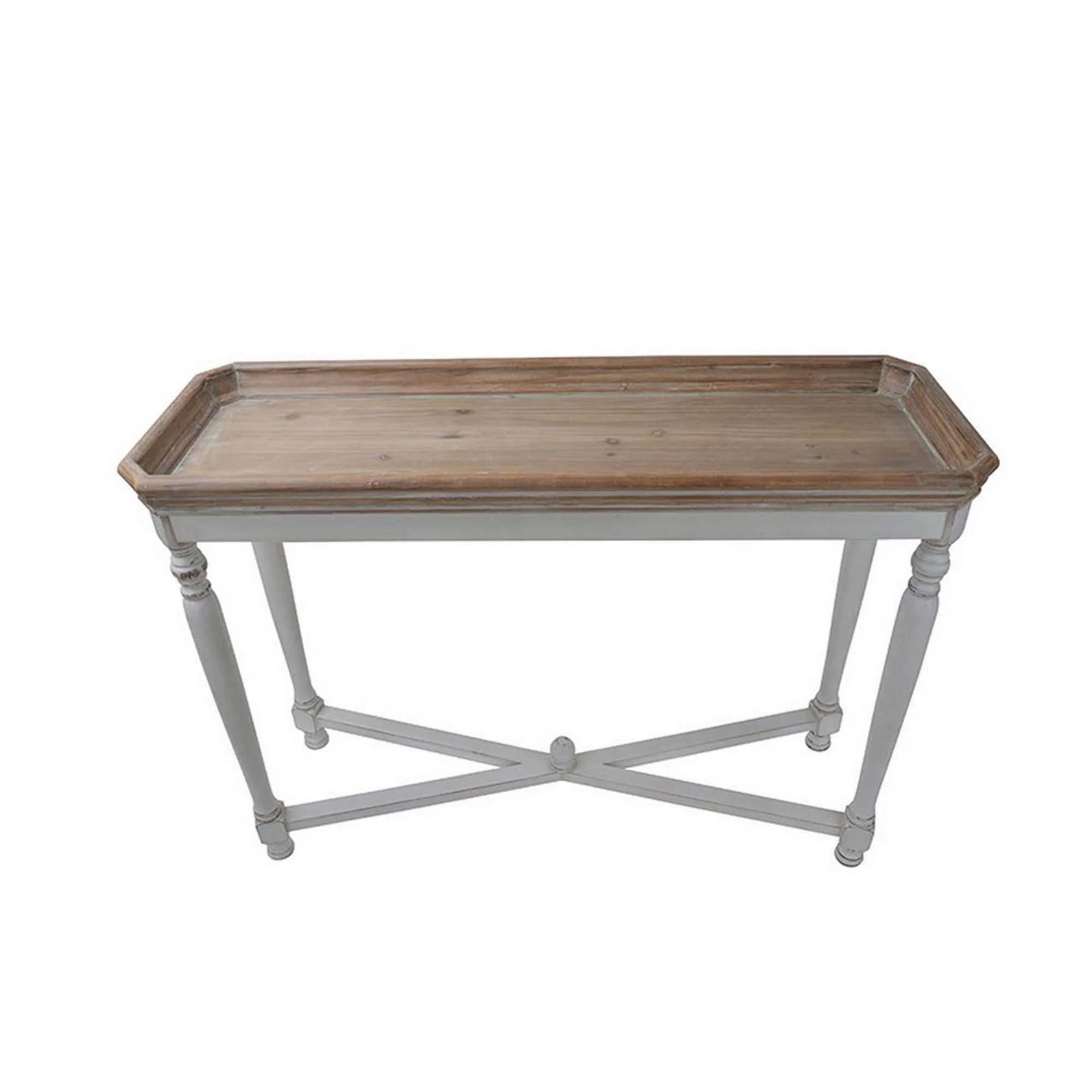 Fin 42 Inch Console Accent Table, Tray Top, Fir Wood, White, Brown