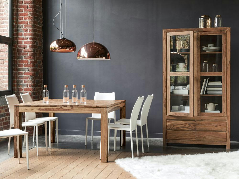 Stockholm - Table à manger carrée en sheesham massif 8 personnes L140