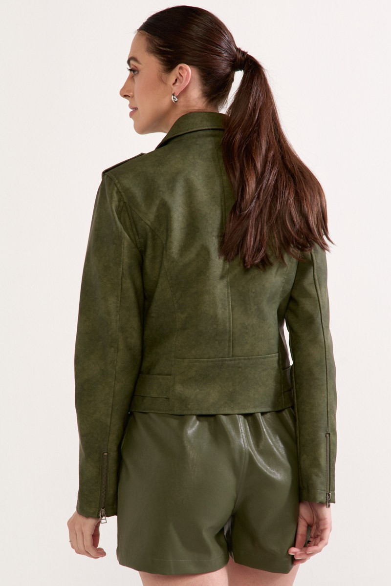 Emma Cropped Faux Leather Moto Jacket