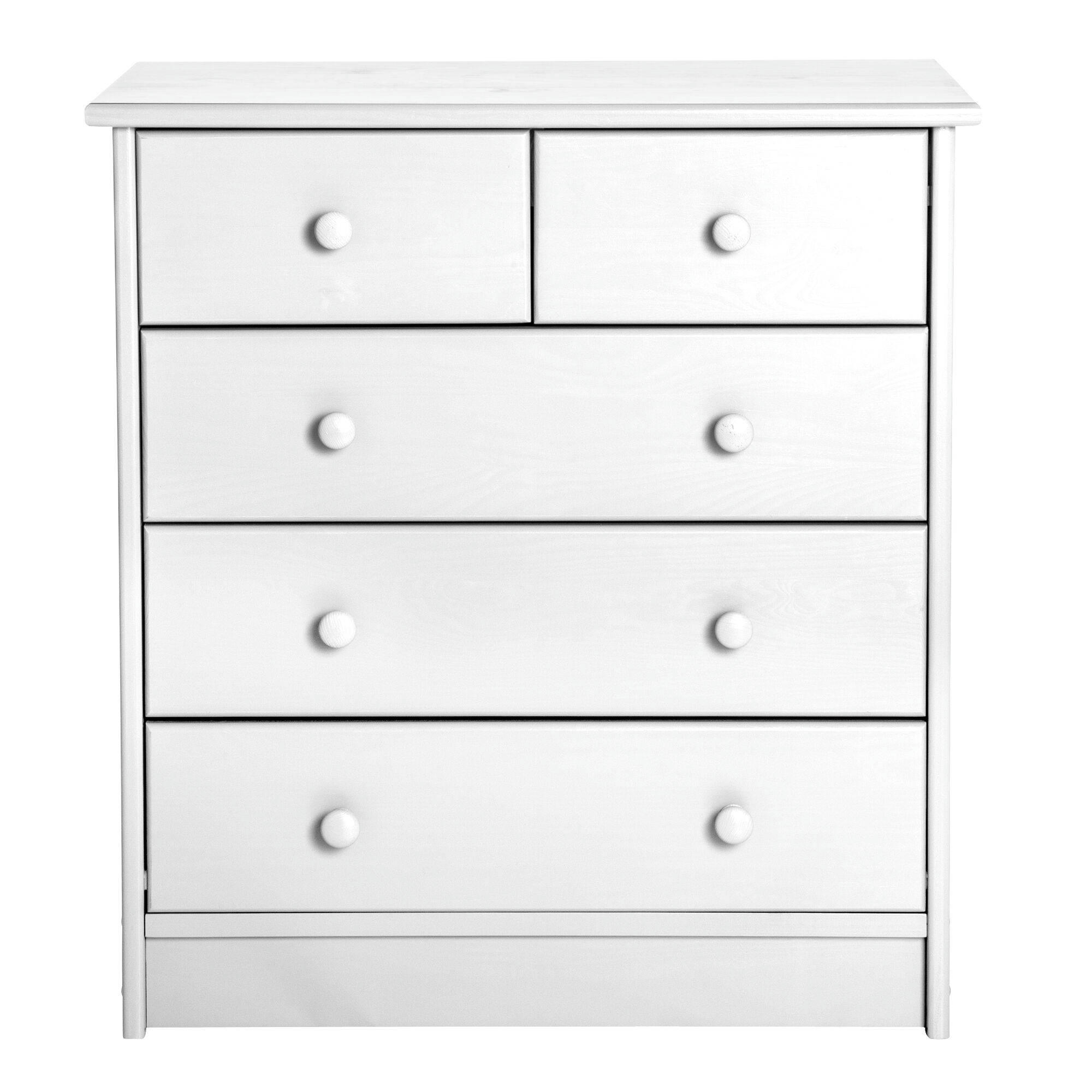 IRIS - Commode 5 tiroirs en bois massif blanc