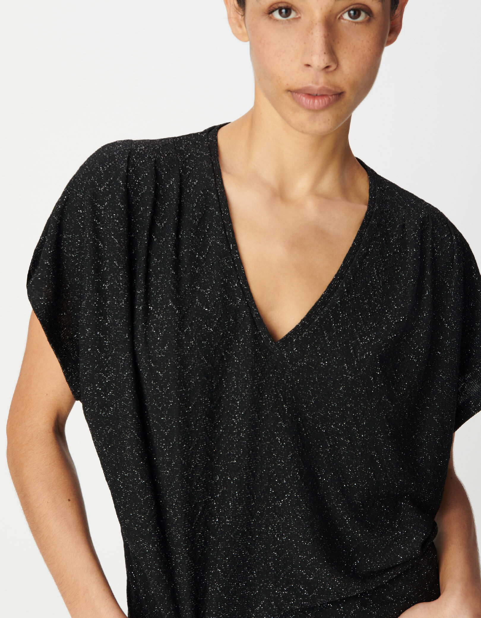 Tee-shirt loose noir tricot lurex fantaisie Femme