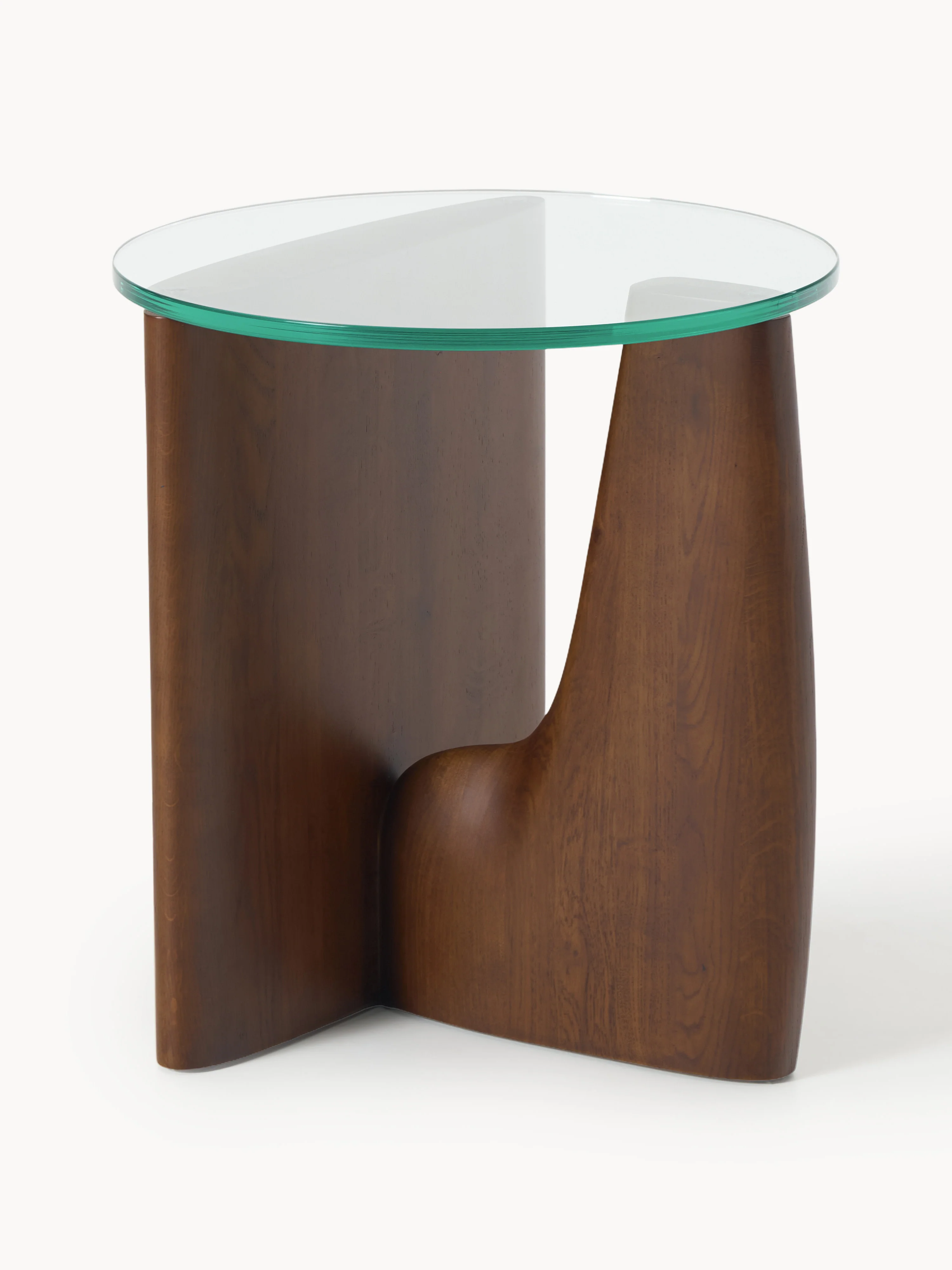 Runder Holz-Beistelltisch Miya mit Glasplatte