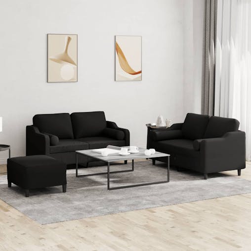 NNEVL 3 Piece Sofa Set with Pillows Black Fabric