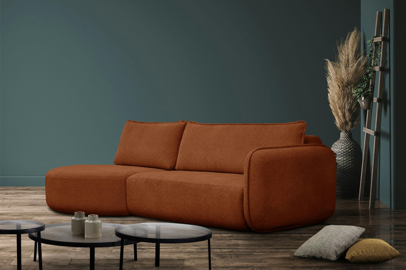 IPSUM - Canapé d'angle gauche 3 places avec l'île tissu marron noix