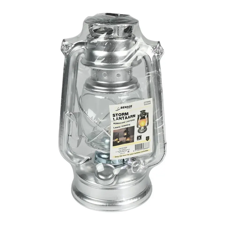 Benson Stormlantaarn - zilver - op brandstof - 8 x 25 cm - retro