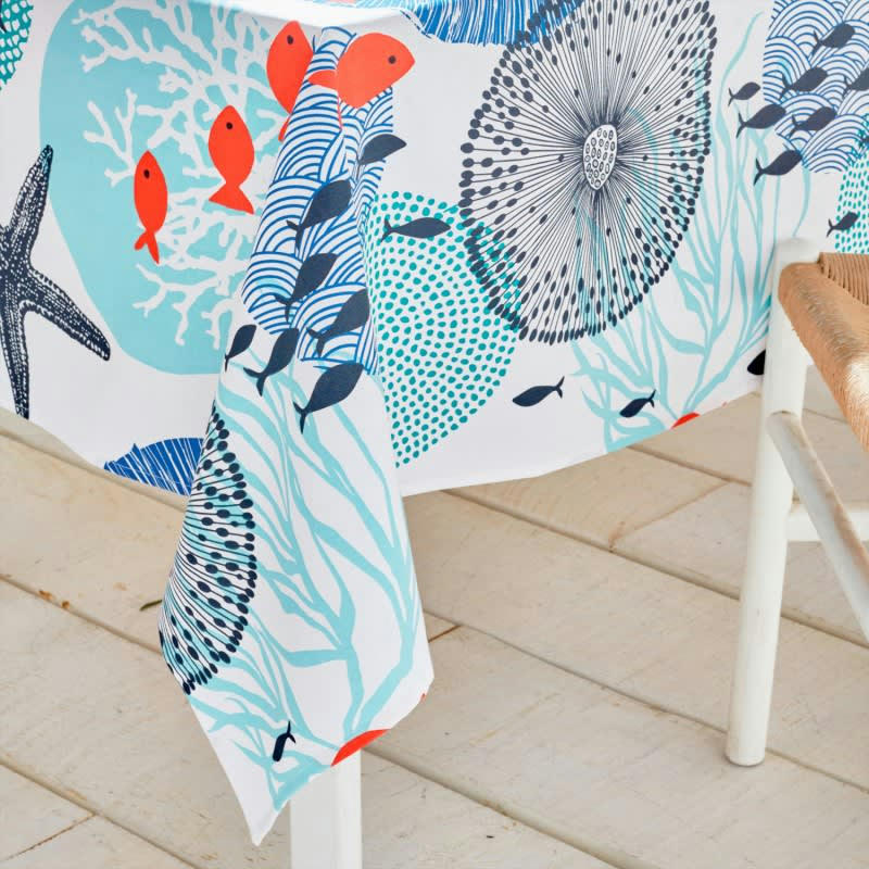 NAUTIQUE - Nappe en coton enduit acrylique  bleu  160x300 cm