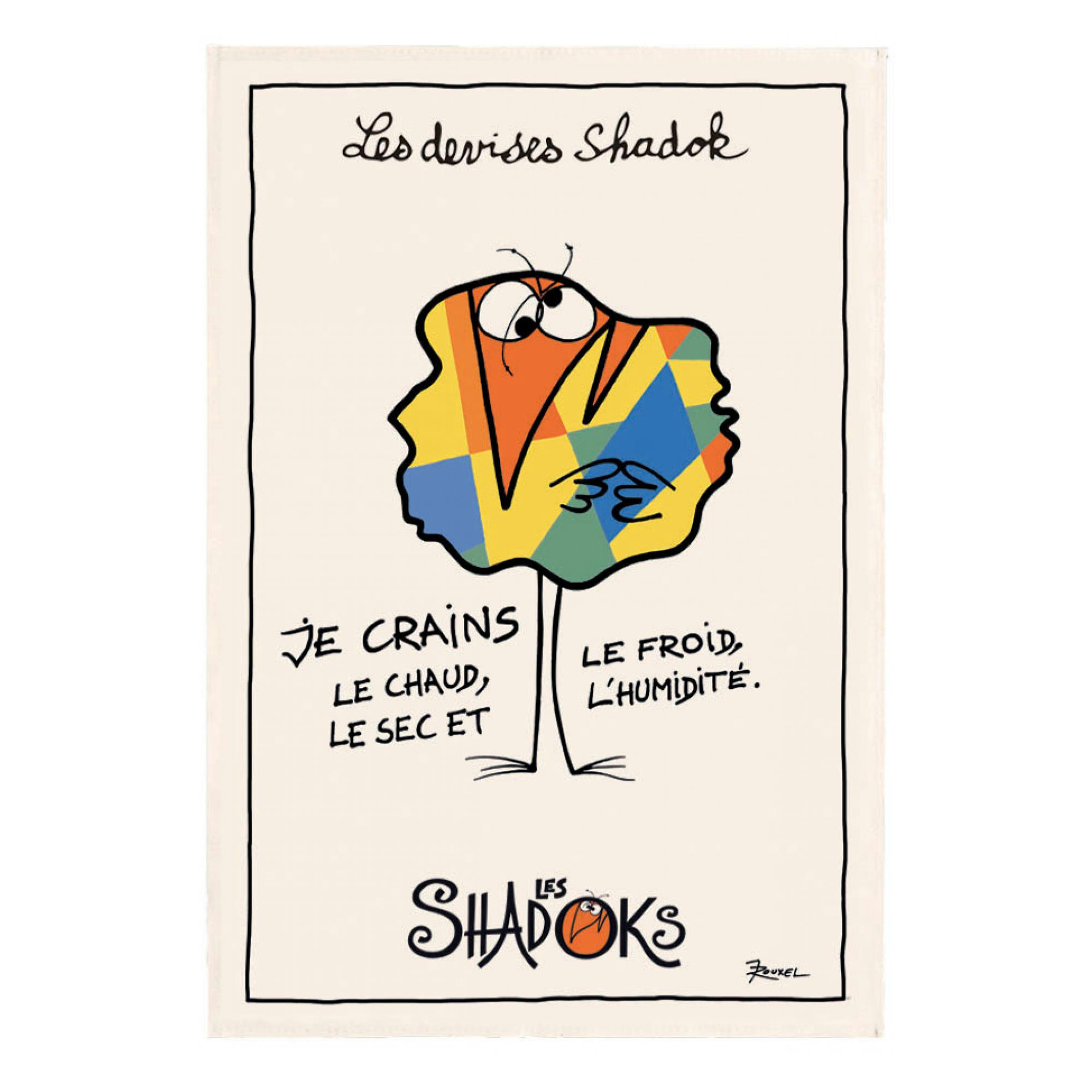SHADOKS - Torchon shadok craintif en coton ecru 48 x 72