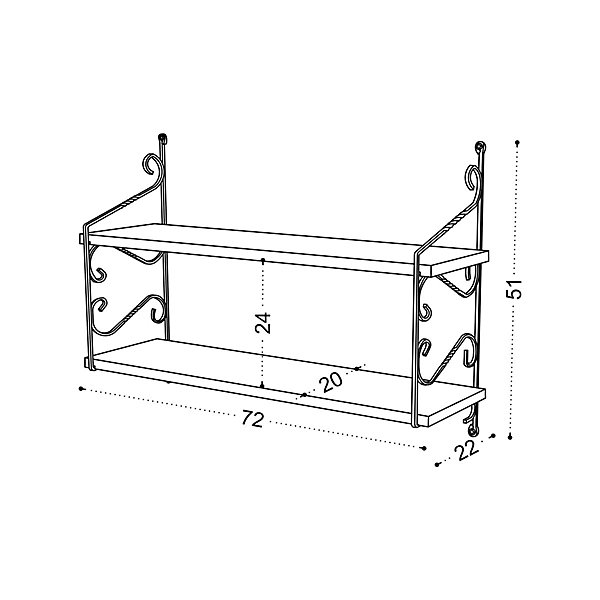 Etagère murale décor bois foncé 2 plateaux avec volutes JENA