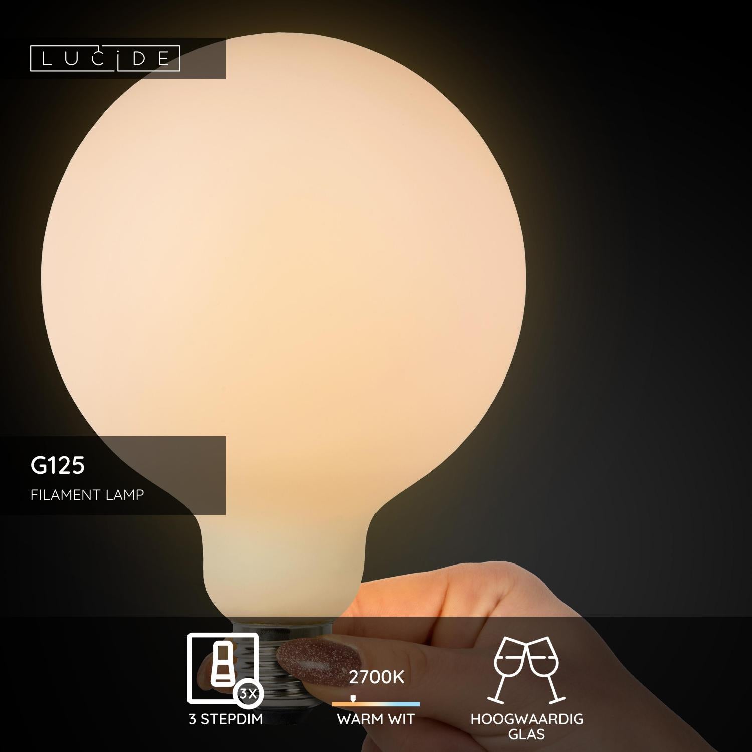 Lucide G125 Filament lamp - Opaal (set van 3)