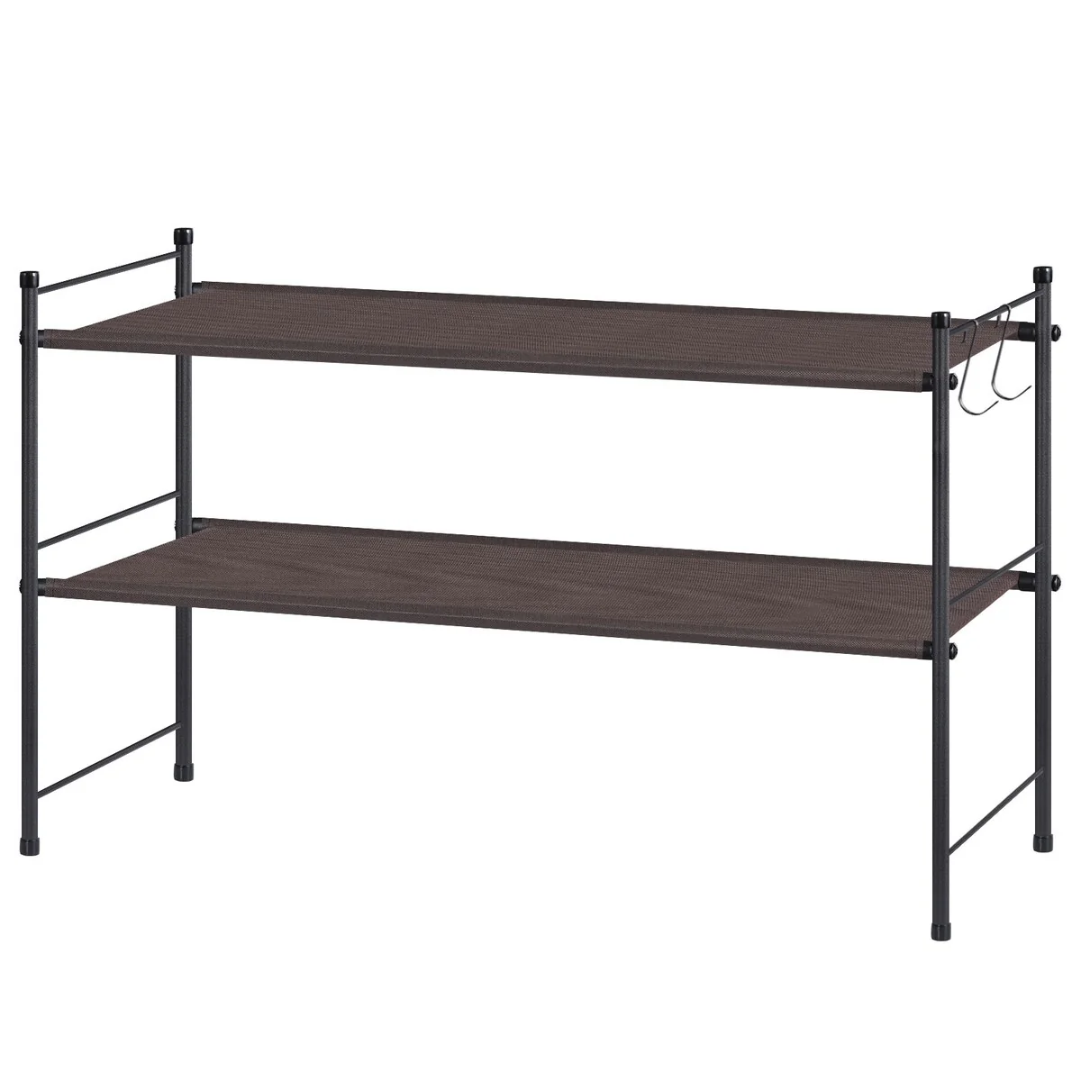Freestanding Sturdy Fabric Shoe Rack Organizer with 2 Metal Hooks, Bronze