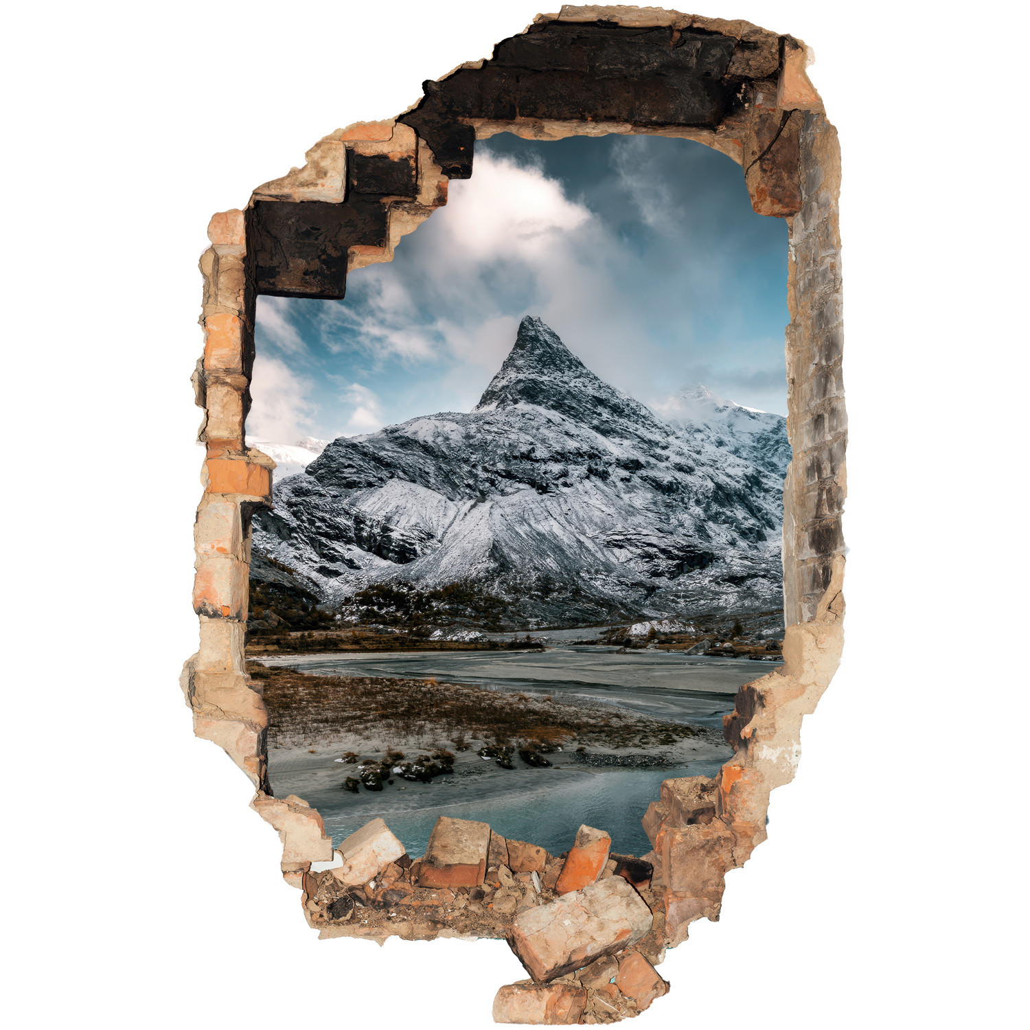 Naklejka dziura 3D górska panorama efekt na ścianę 53x80