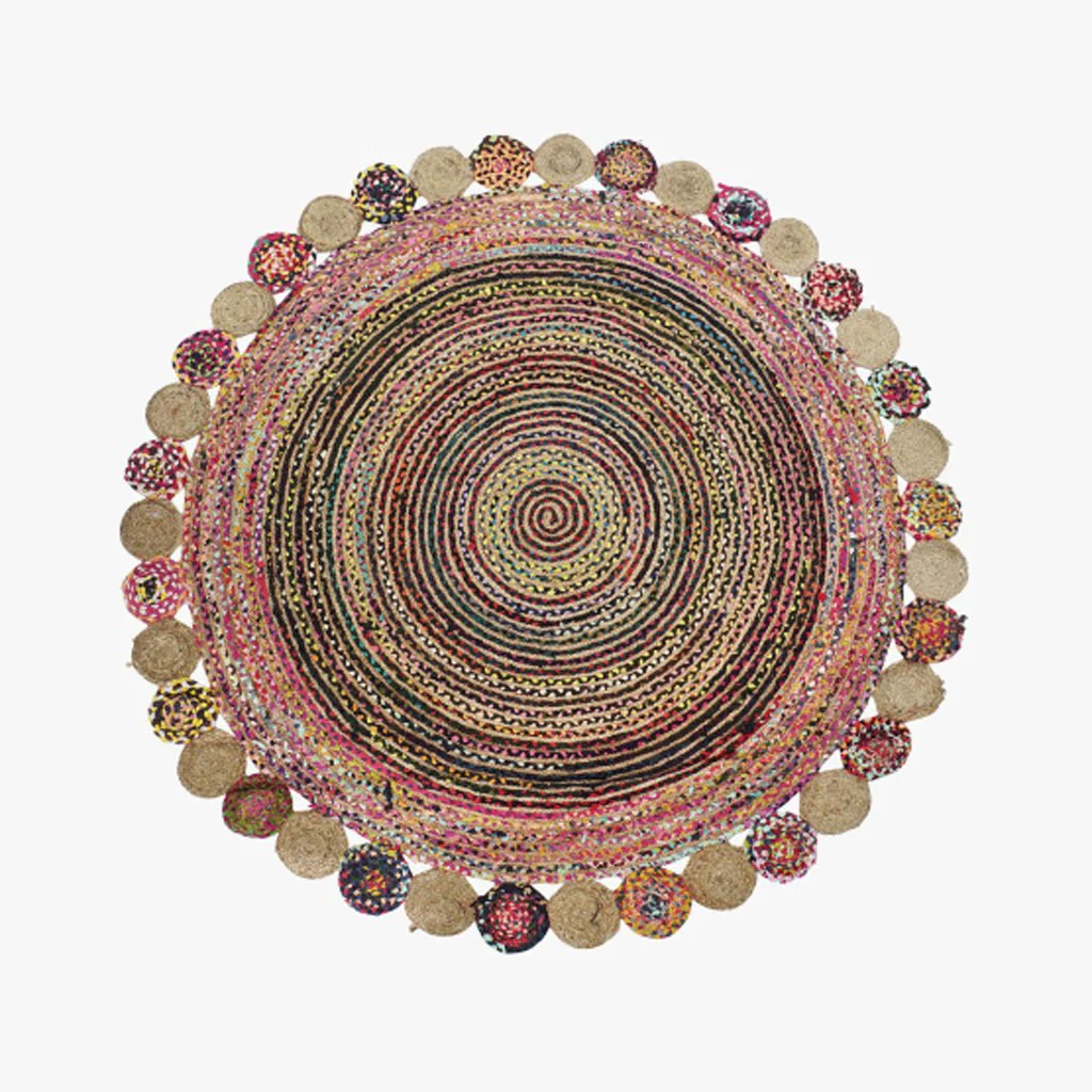 Tapete Redondo Círculos em Algodão e Juta OAXACA