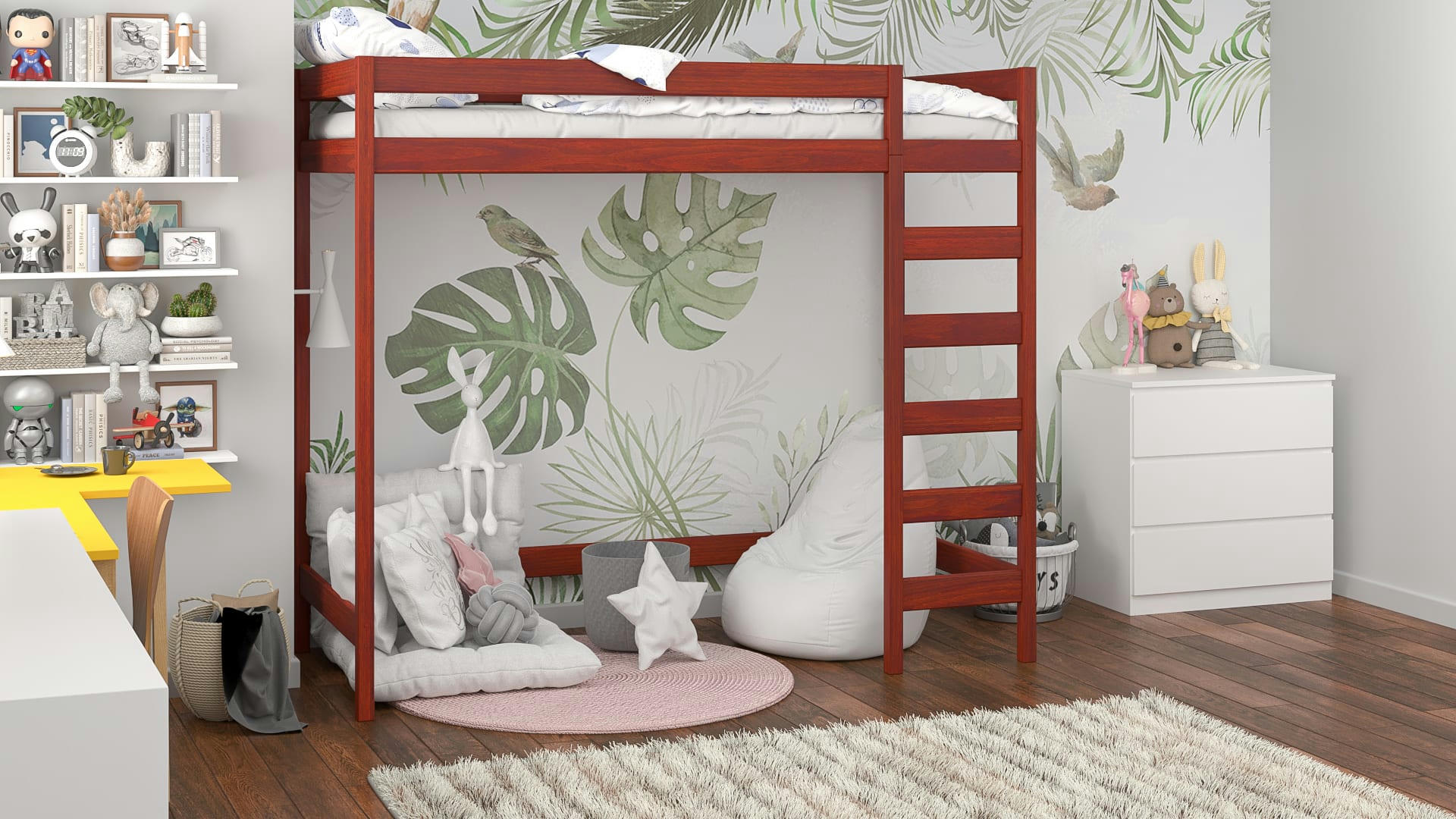 - Lit mezzanine en pin massif 180x80 palissandre