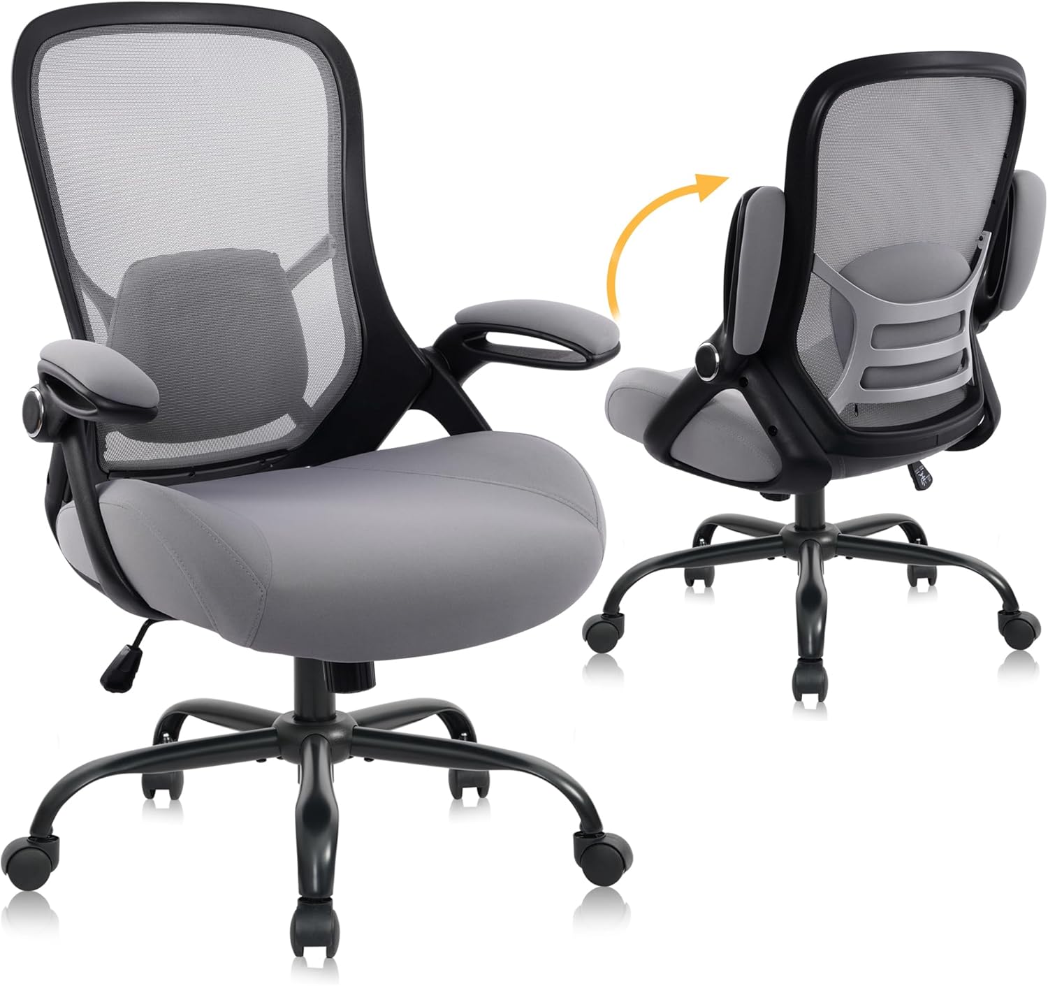 HYLONE 400lbs Heavy Duty Office Chair, 5 Thickened Seat Ergonomic Desk Chair with Adjustable Armrests, Home Office Computer Chairs for Long Hours Mesh Executive Chair(Dark Grey)