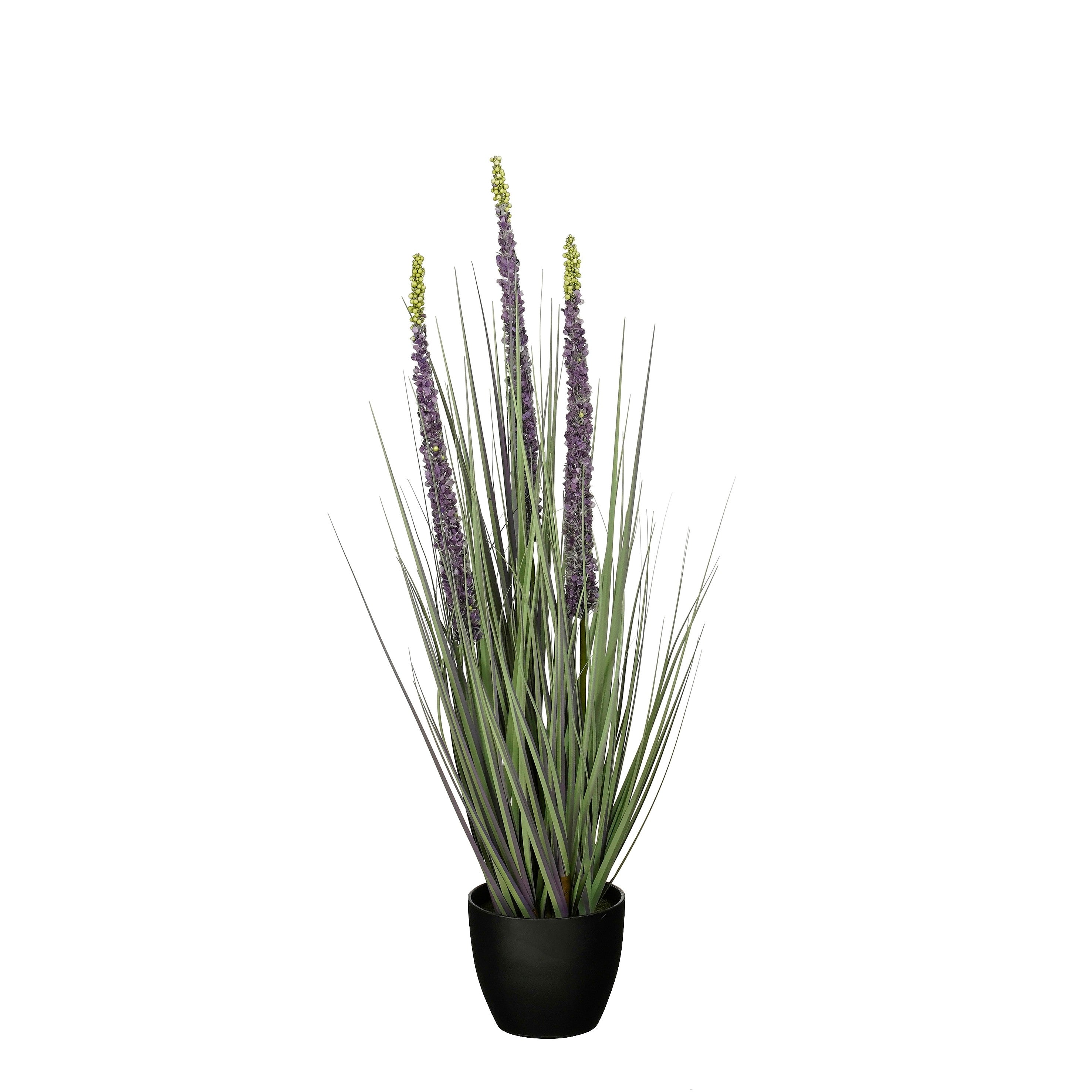 Mica Decorations Eremurus – Kunstgras in Pot – Realistische Nepplant Woondecoratie – Kunstplanten voor Binnen en Buiten – H80 x Ø25 cm – Groen, Paars