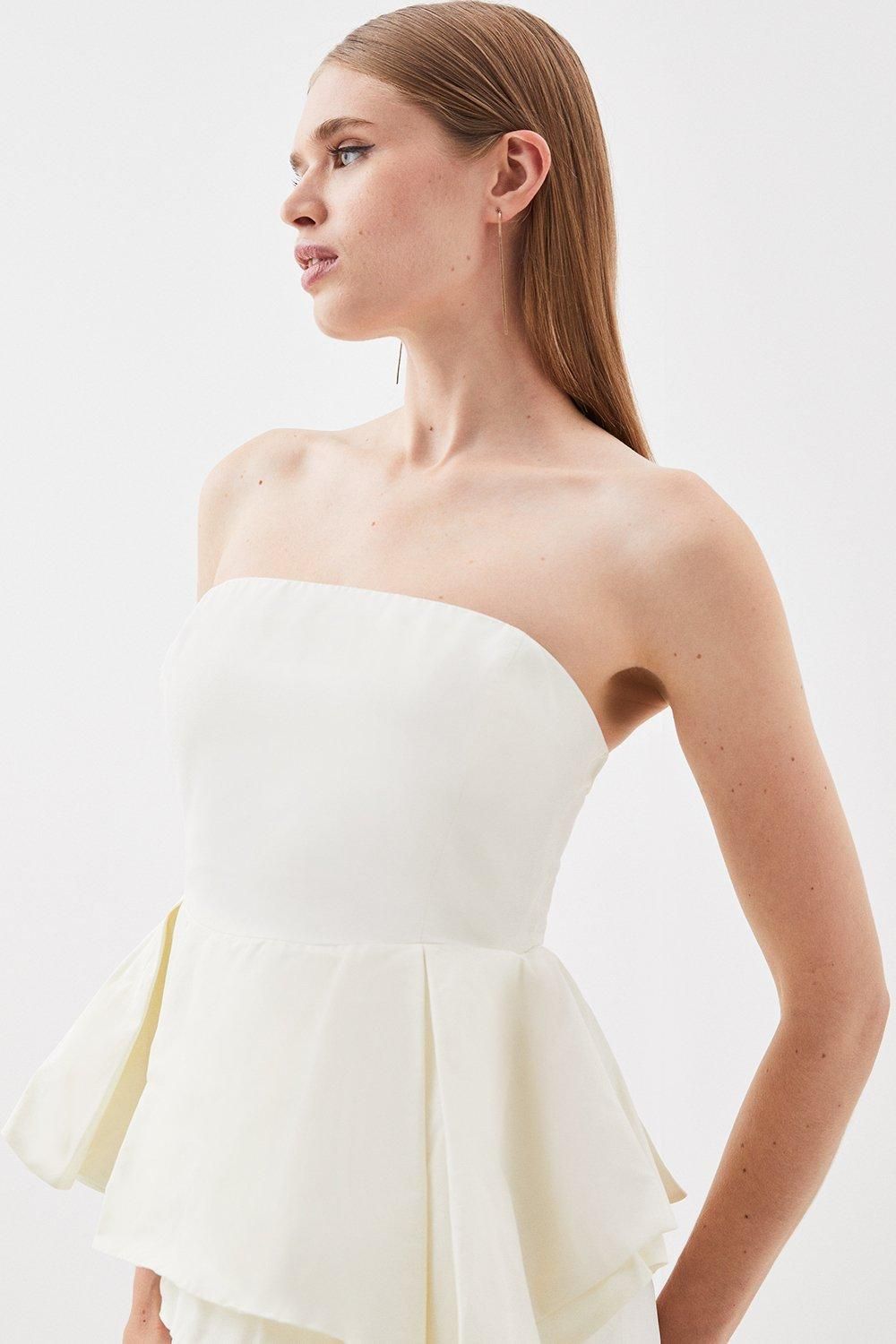 KarenMillen Taffeta Double Ruffle Detail Tailored Midi Dress
