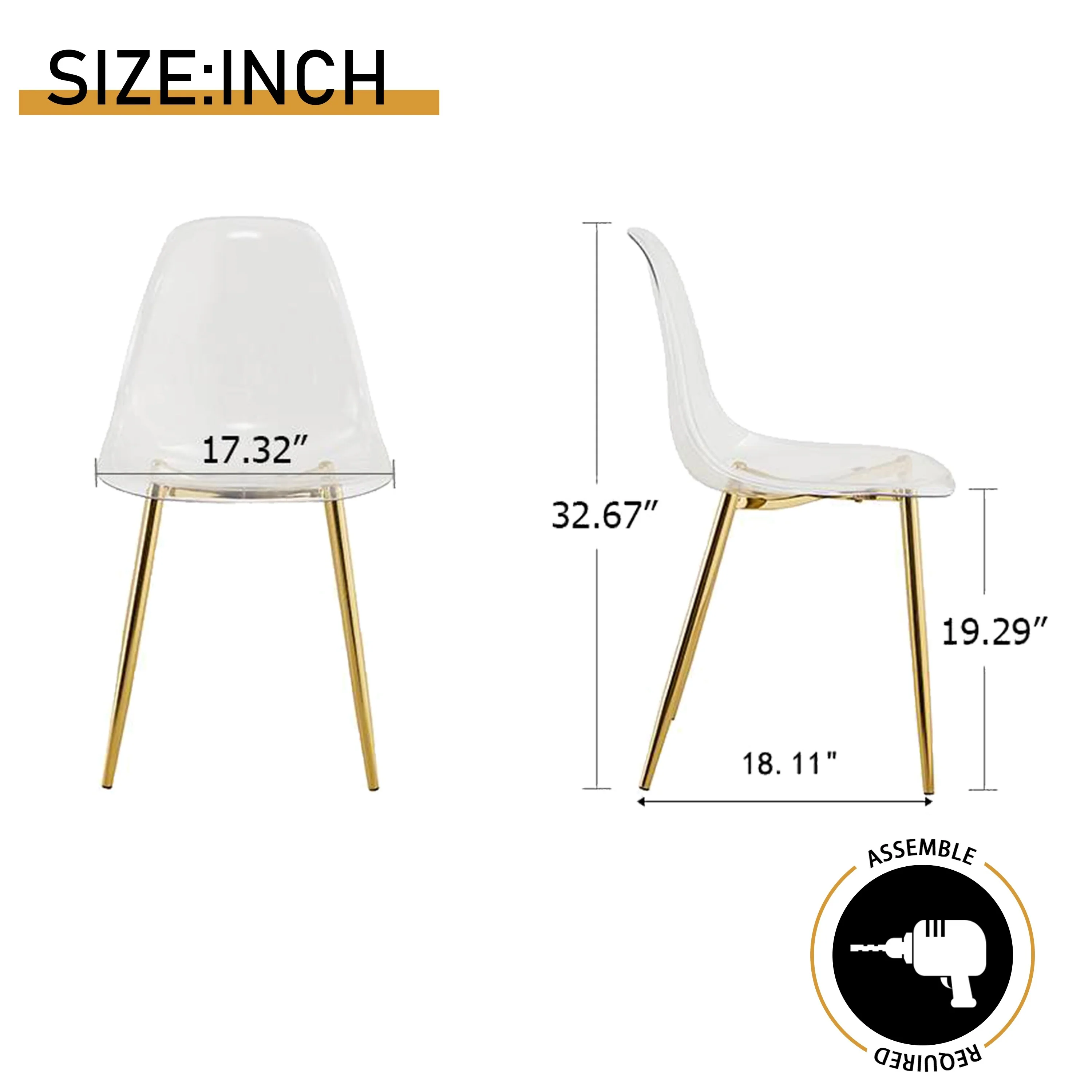 Modern Simple Transparent Dining Chairs Set of 4 Nordic Creative Crystal Makeup Stool With Plating Metal Legs of Golden