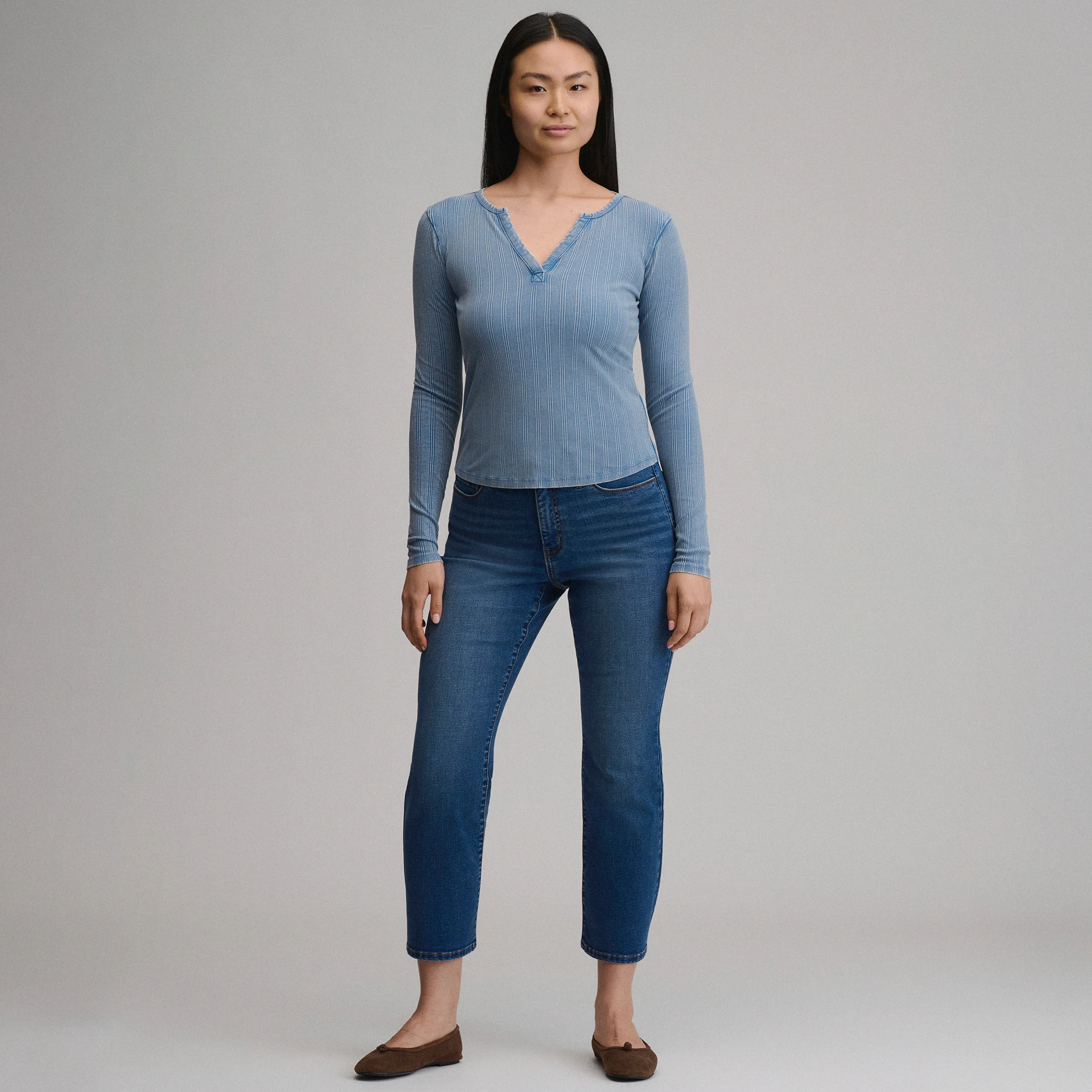 Women's Long-Sleeve Rib Y-Neck Henley