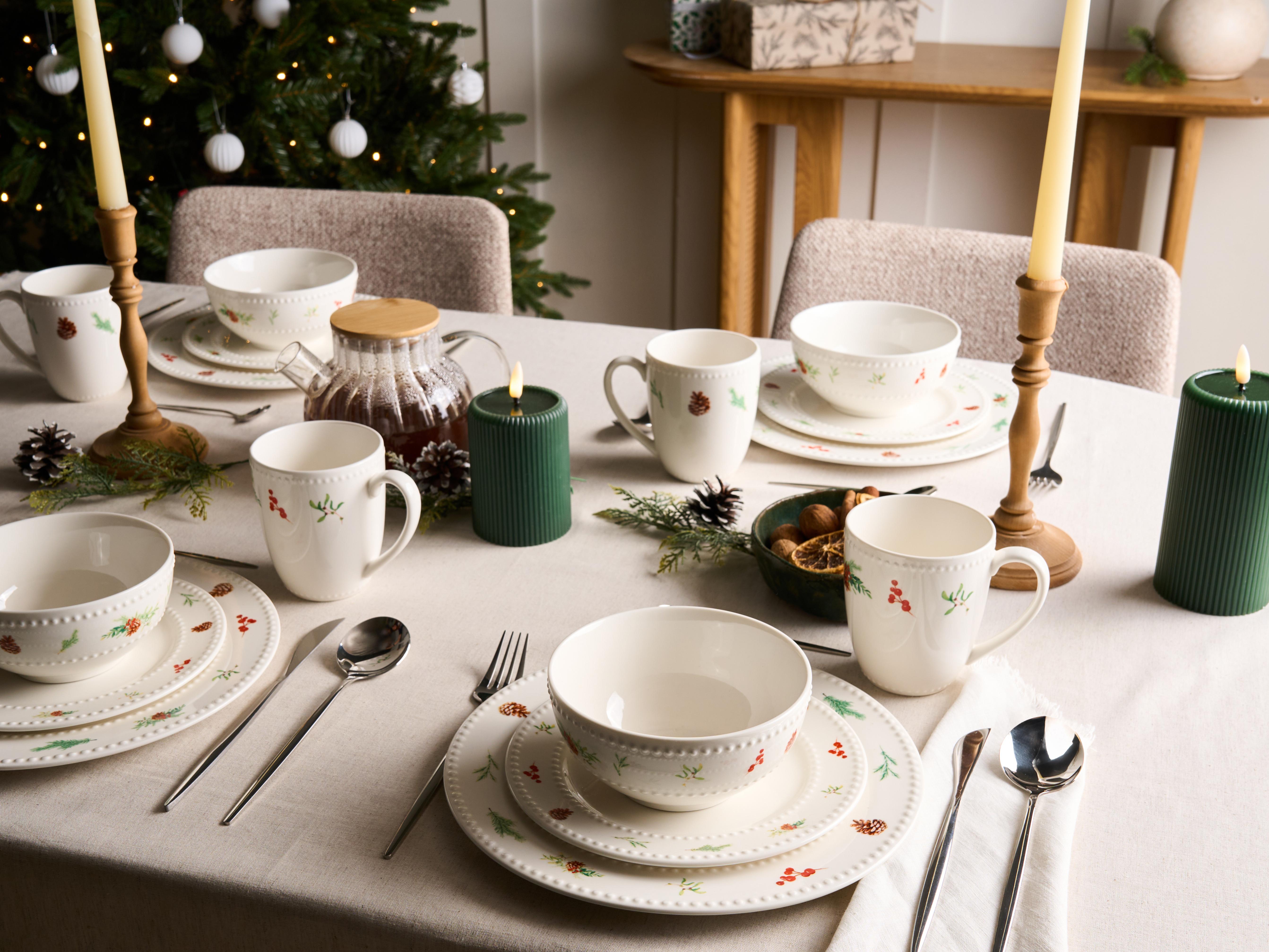 Set of 16 Dinnerware MARJORAM Porcelain White