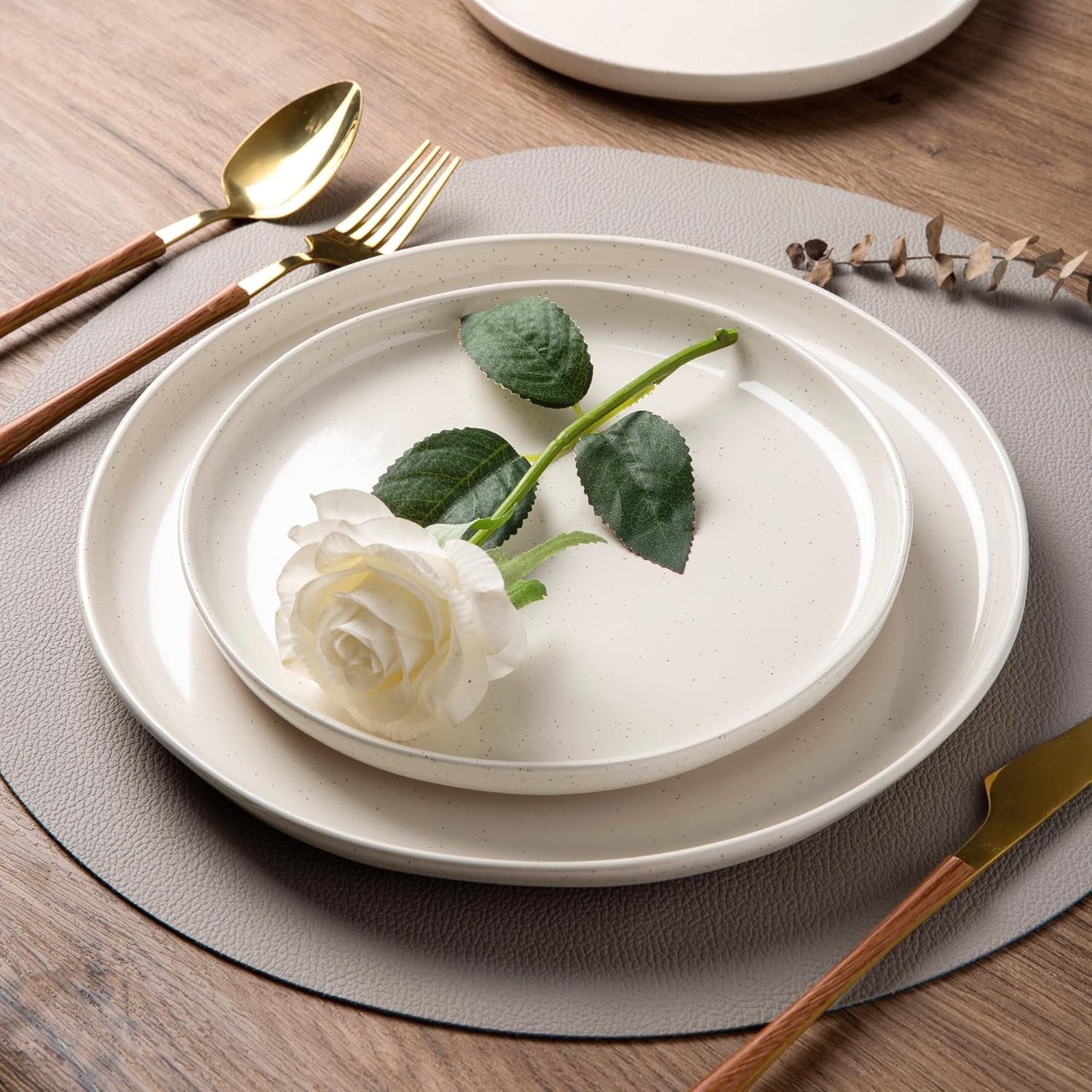AmorArc Ceramic Dinnerware Sets with Pasta Bowls for 6, Handpainted Plates and Bowls Set with Rustic Terracotta Underside, Scratch Resistant Dishes Set, Dishwasher & Microwave Safe, 24 Pcs