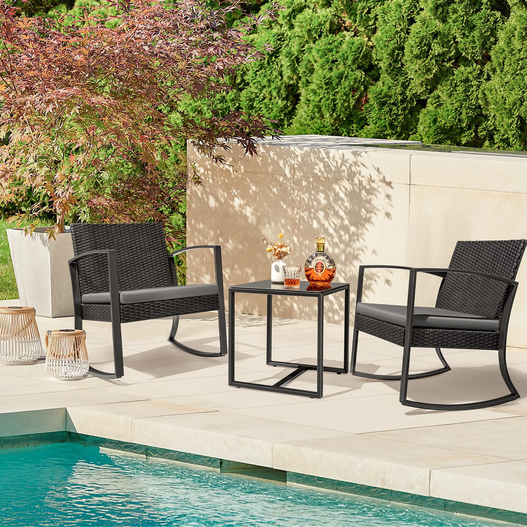 Homall Patio Furniture Set Outdoor Rocking Chair with Cushion Set of 3