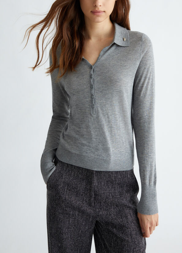 Polo in maglia di misto cashmere