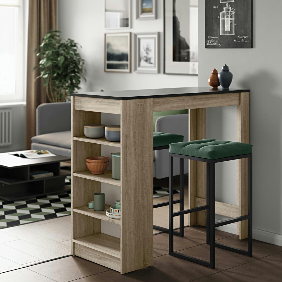 ARAVIS - Table bar effet bois chêne naturel et noir