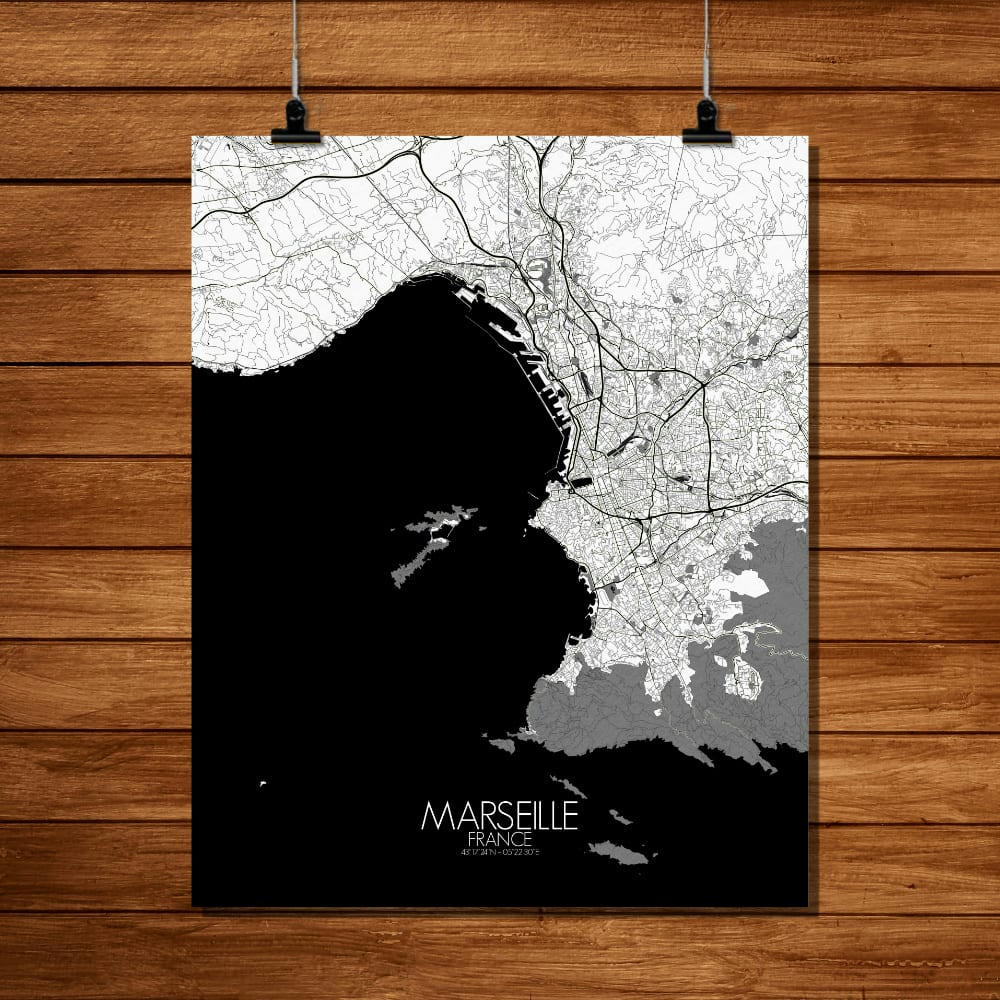 - Affiche Marseille Carte N&B 40x50
