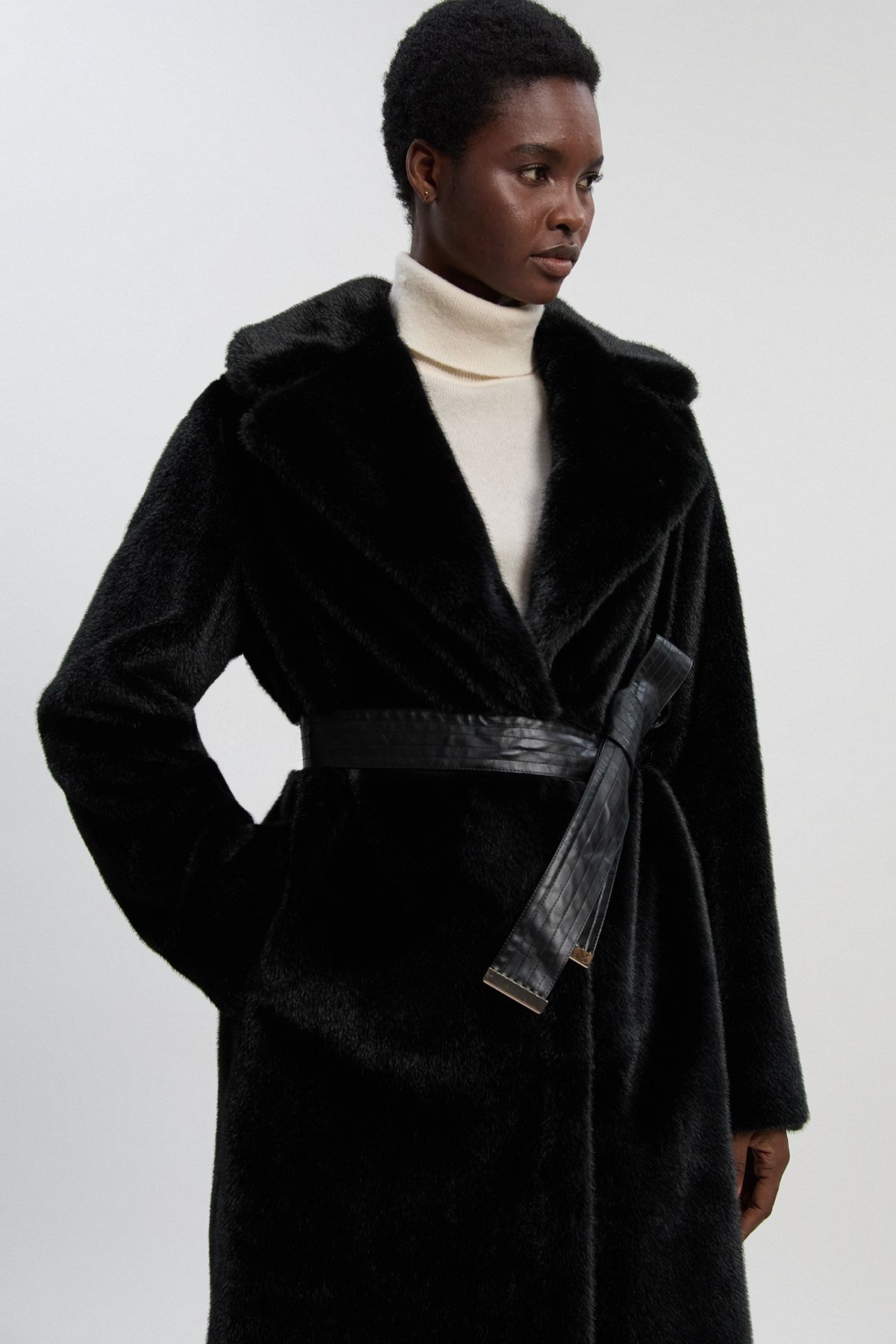 KarenMillen Faux Fur Longline Coat