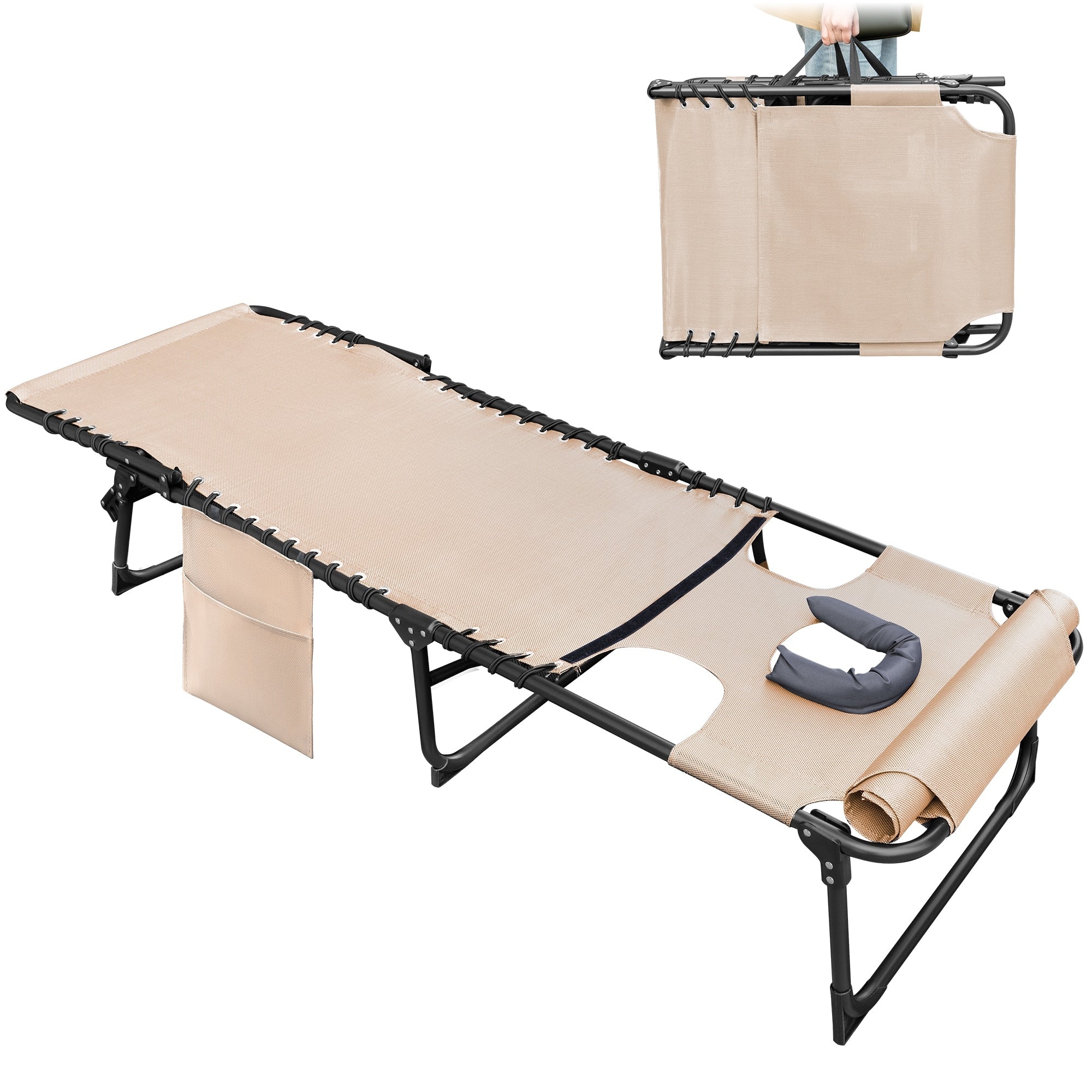 Homall Foldable with Facehole, Lounge Coffee Chair 12 Inch High 5-Position Adjustable Patio Lounge Chair Beach Pool Coffee Chair