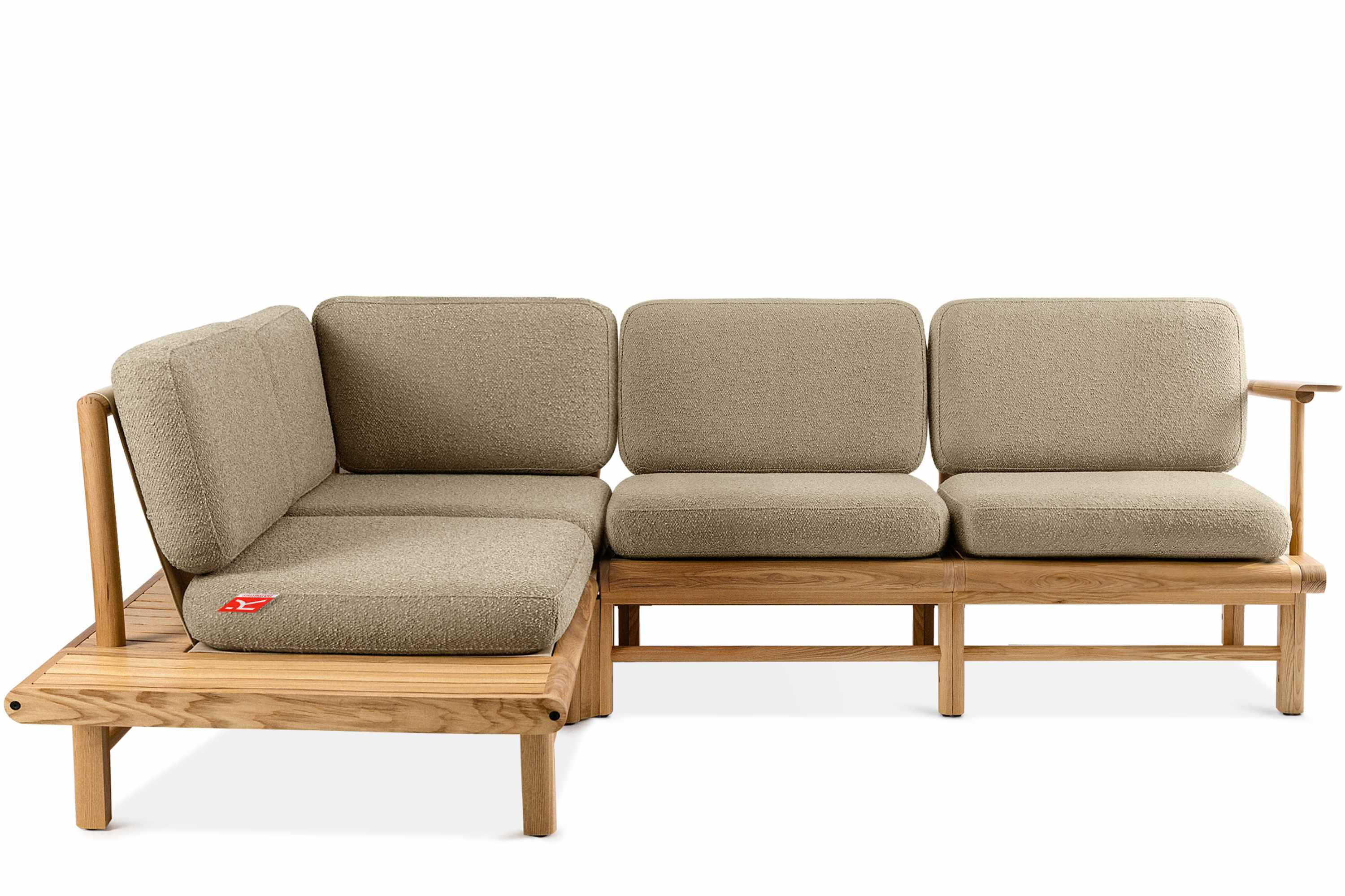 KONSIMO ATREDA Sofa narożnikowa lewa do ogrodu, beżowa, Japandi 230 cm
