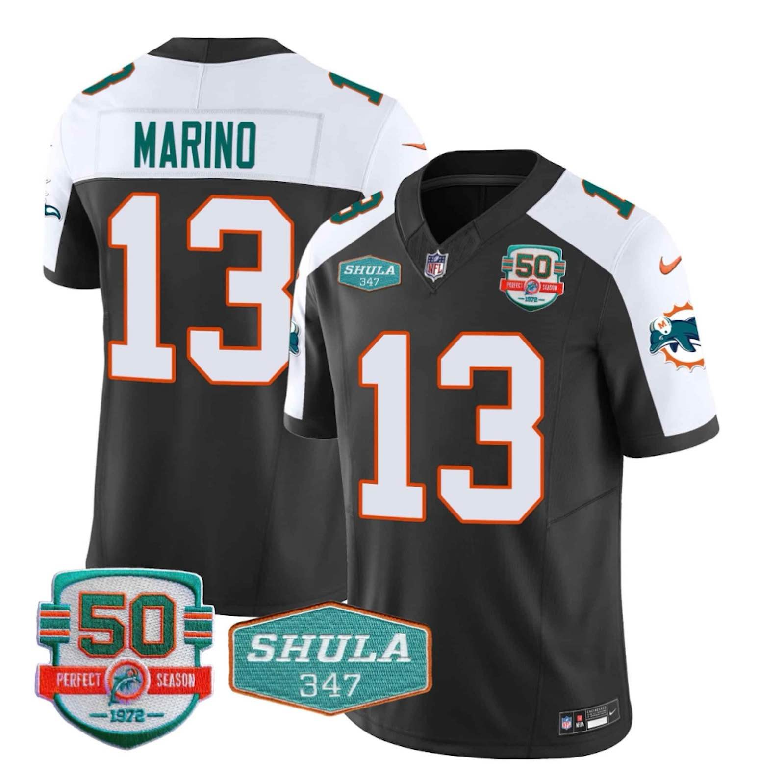 Men’s Miami Dolphins Throwback Shula 347 Patch Vapor Jersey - Black Alternate - Dan Marino #13