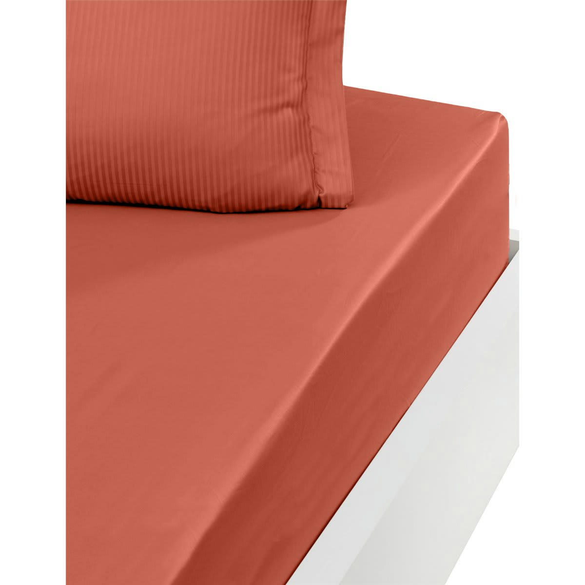 VERSAILLES - Drap housse uni en satin de coton 120 fils bo terracota 140x190 cm