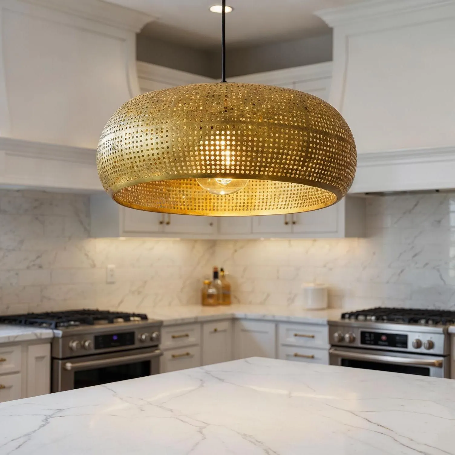 Handmade Moroccan Brass Pendant Light: Dome Ceiling Lamp, Kitchen Island Lighting
