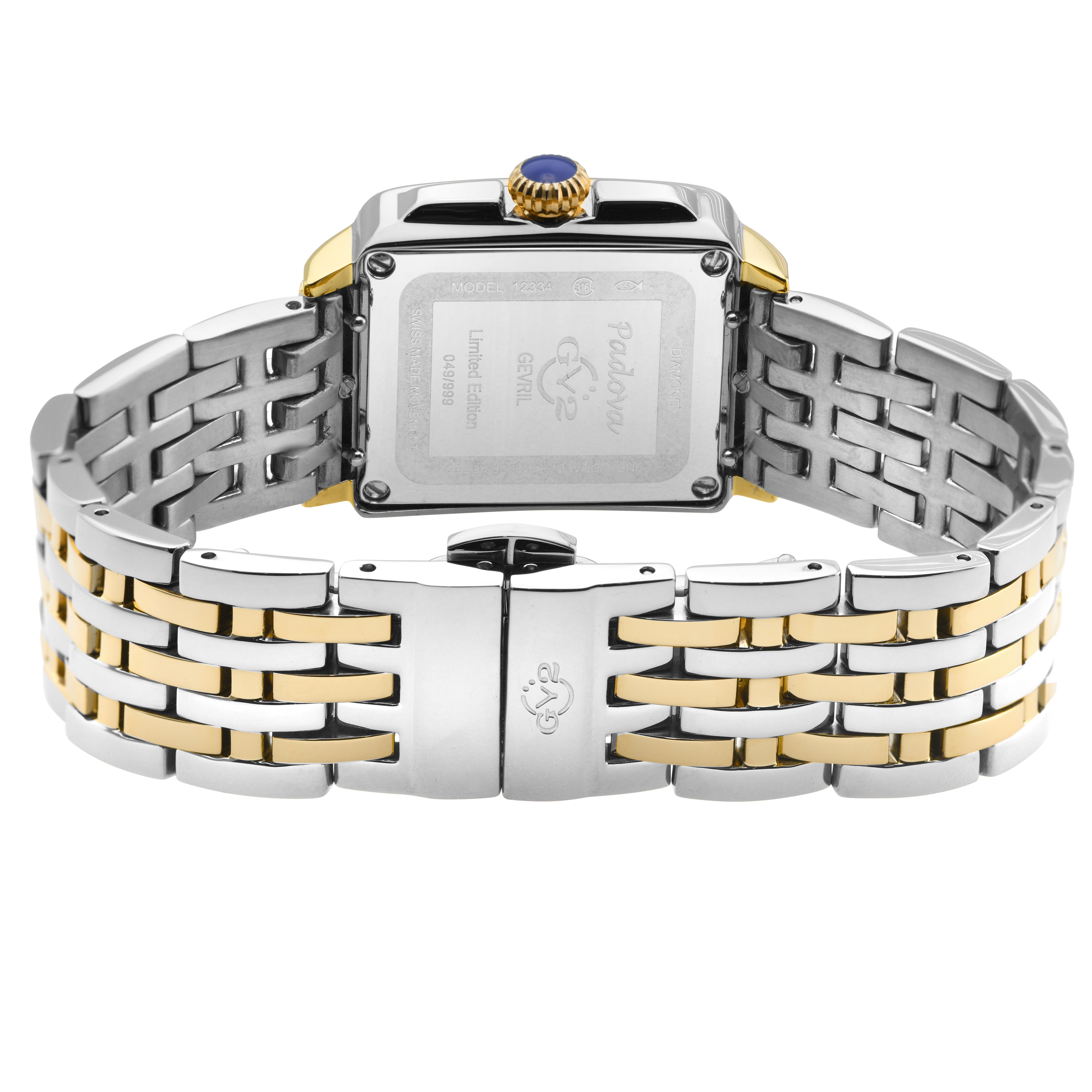 GV2 Padova Gemstone, Swiss Quartz Watch, White MOP Dial, 316L Stainless Steel, and Sapphire Crystal
