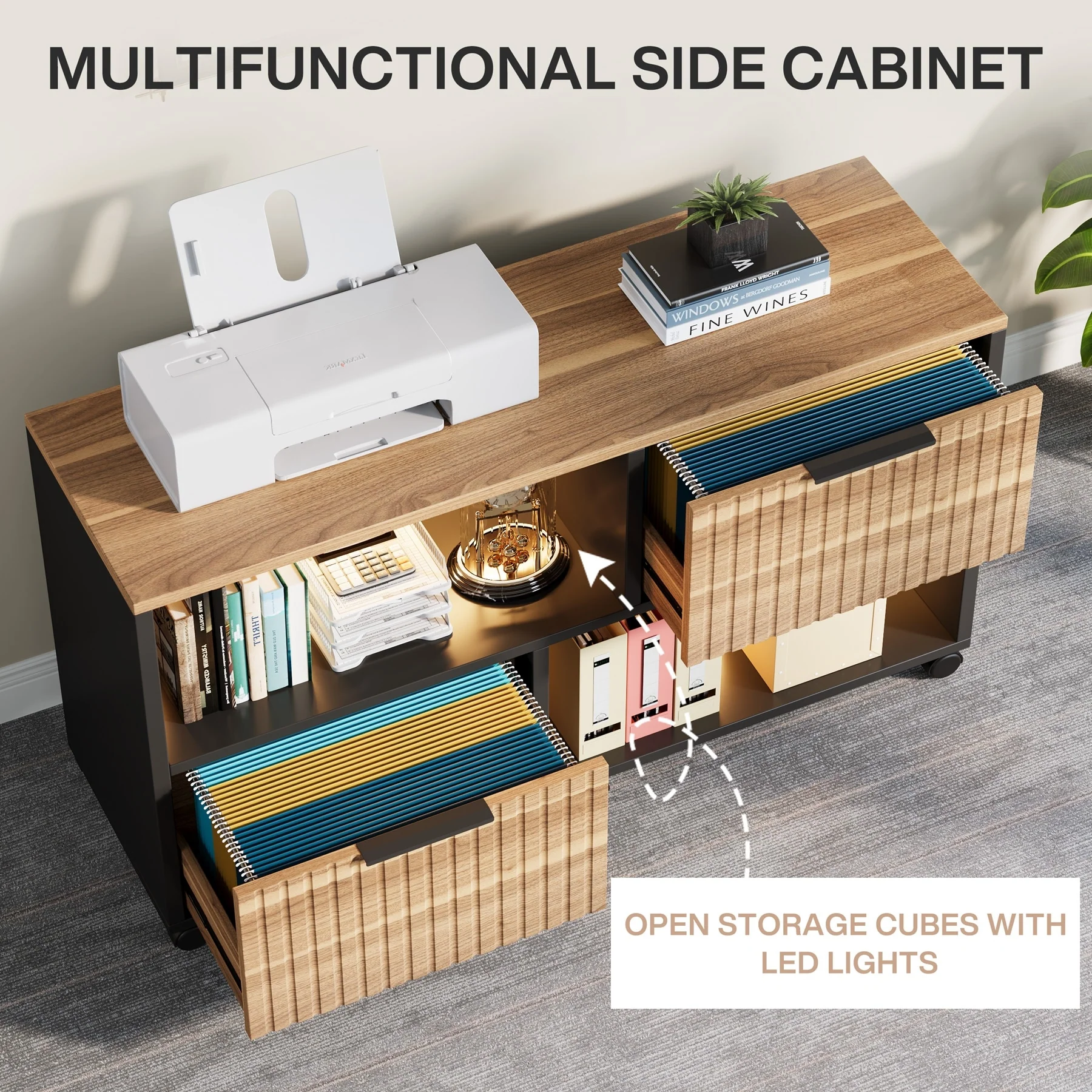 63-inch L-shapped Executive Desk Computer Desks with Wheeled File Cabinet Set for Home Office