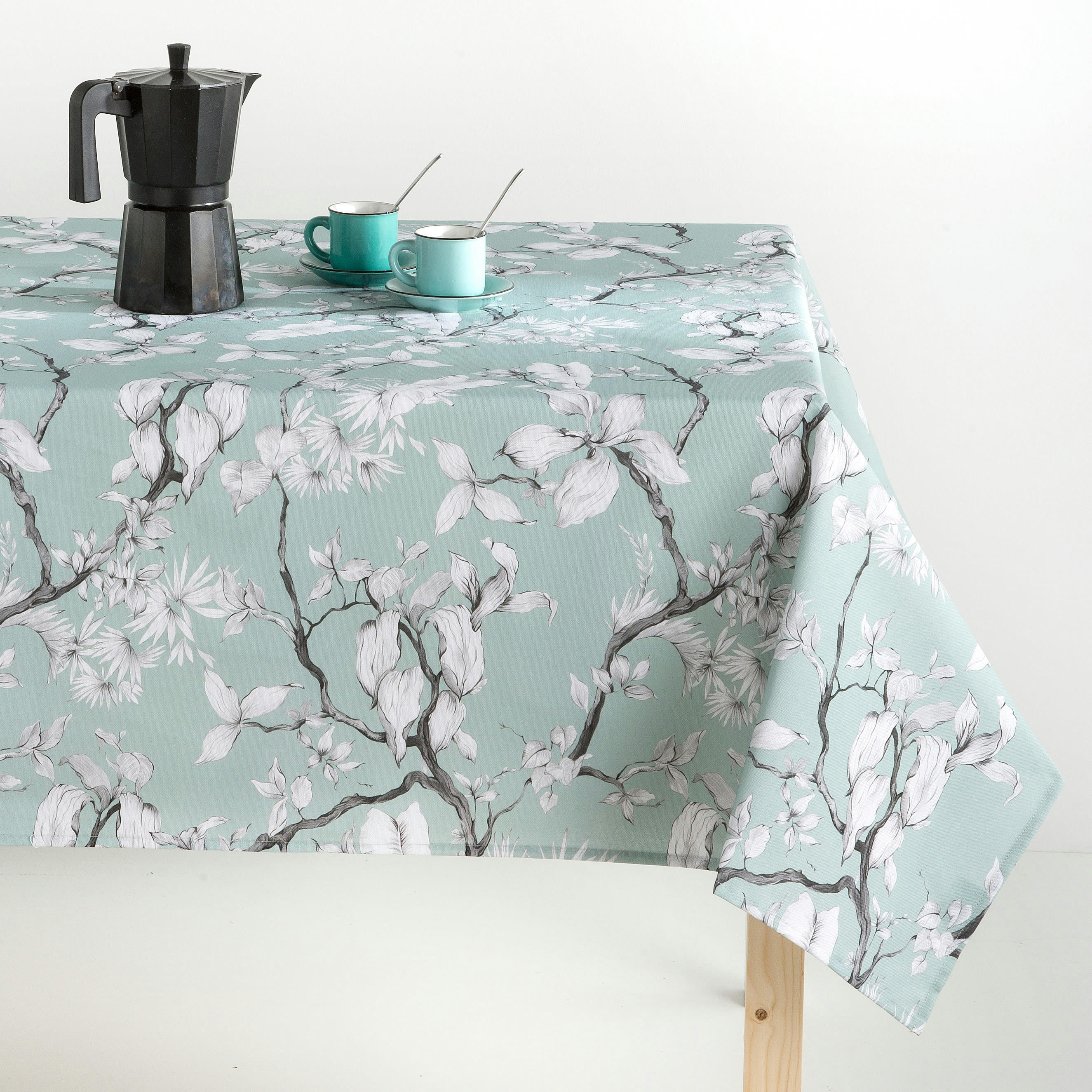 FRED AGUAMARINA - Nappe en coton biologique antitâche imprimée eau de mer 140x240 cm