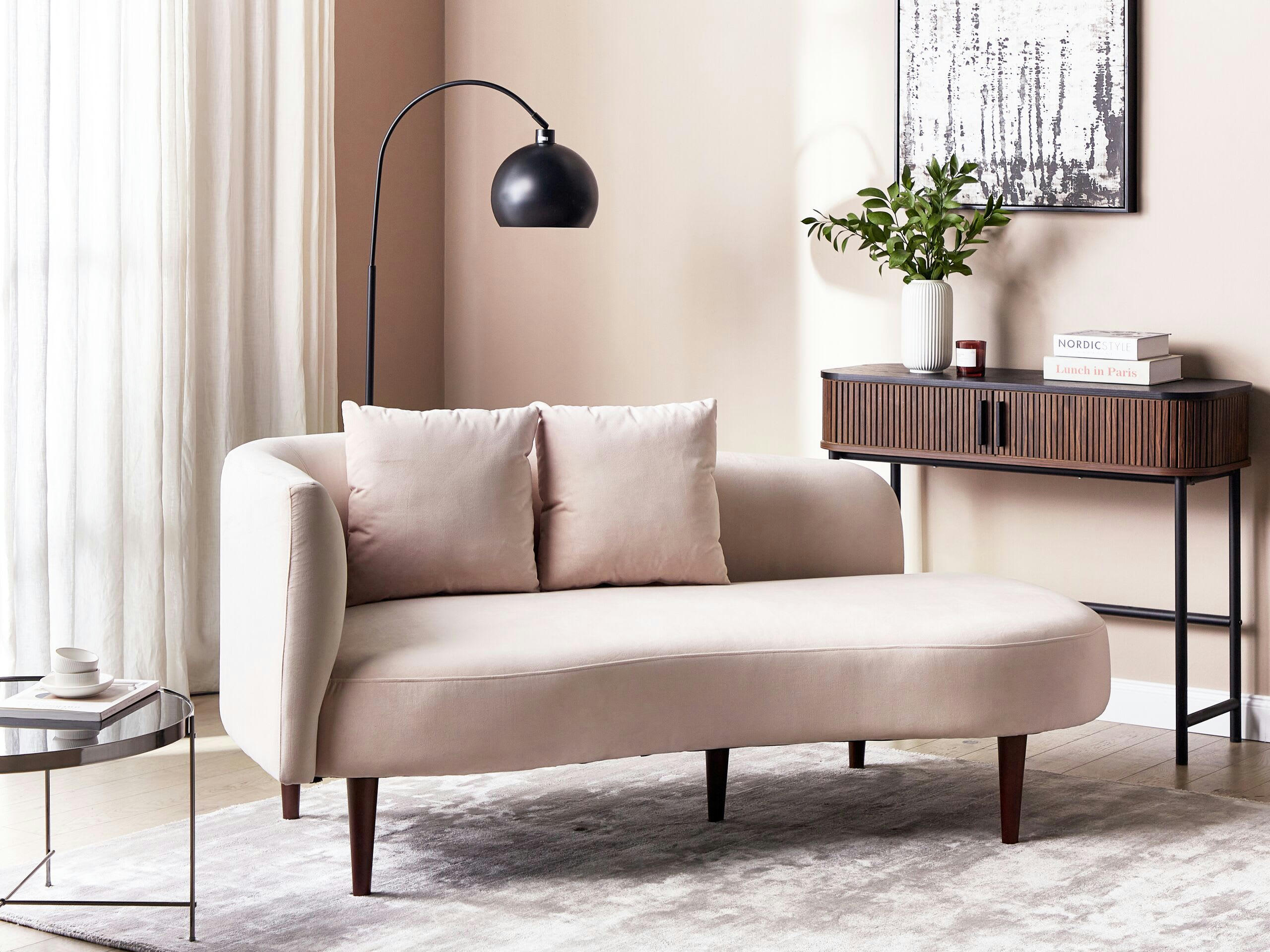 CHAUMONT - Chaise longue côté gauche en velours rose