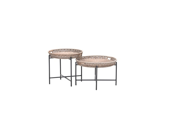 Set van 2 bijzettafels Benidorm - wicker & aluminium - binnen / buiten