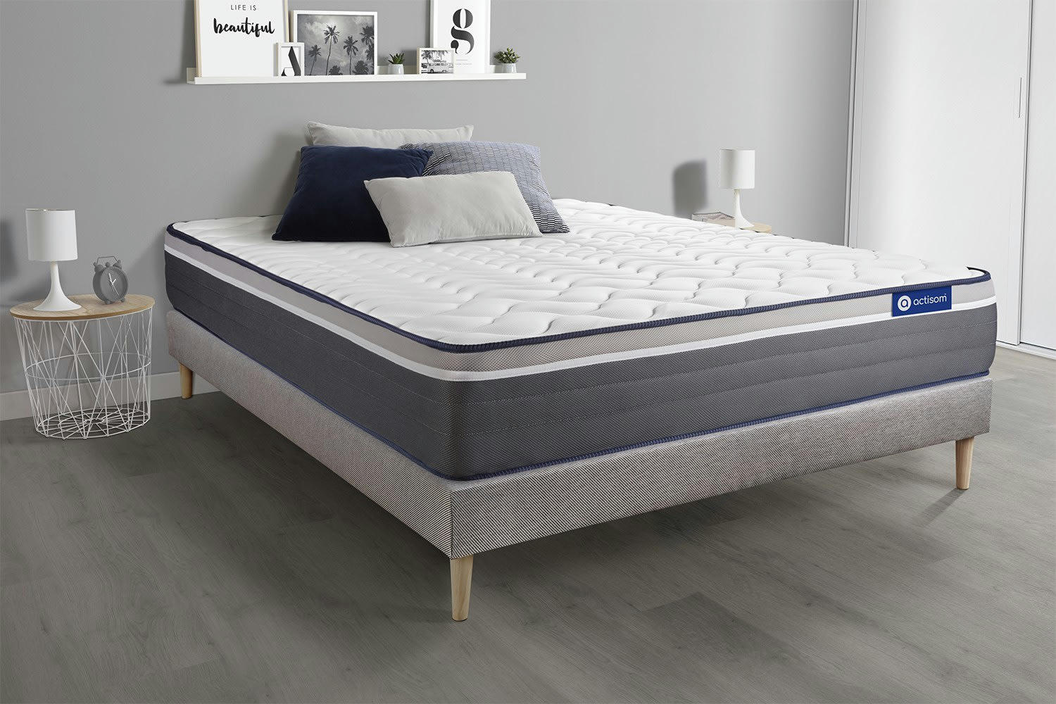 ACTIMEMO PLUS - Ensemble 140x200 cm sommier kit gris