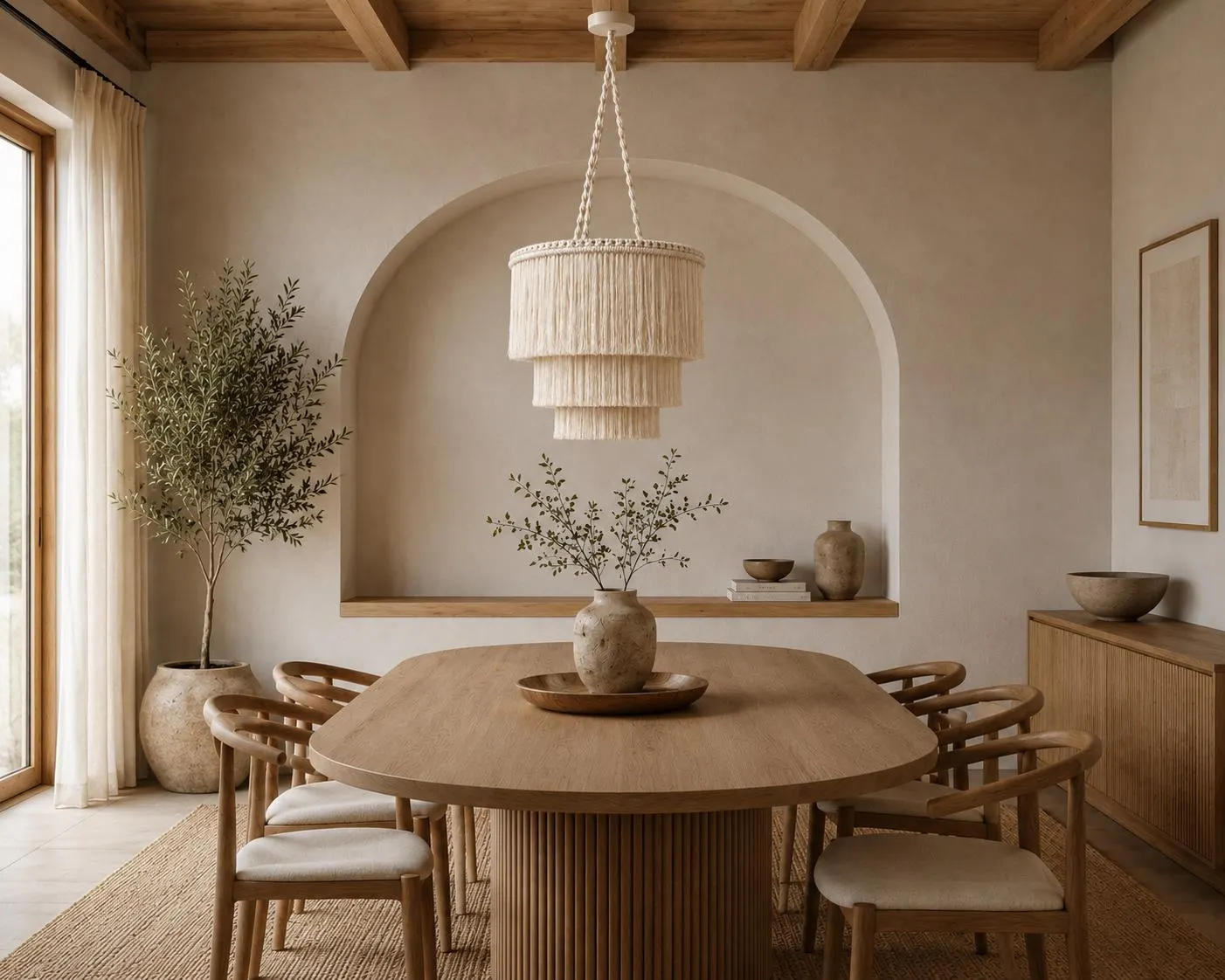 Boho Fringe Chandelier | Handmade Cotton Pendant Light | Modern Ceiling Light | Nursery Lighting | Dining Room Chandelier | Japandi Decor