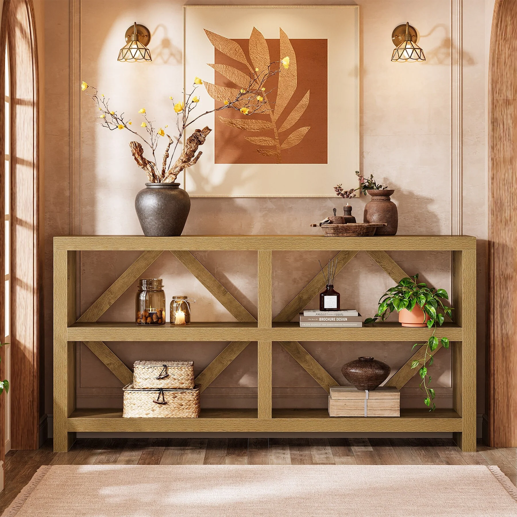 71 Long Console Table with 3 Tiers Storage, Industrial Sofa Table