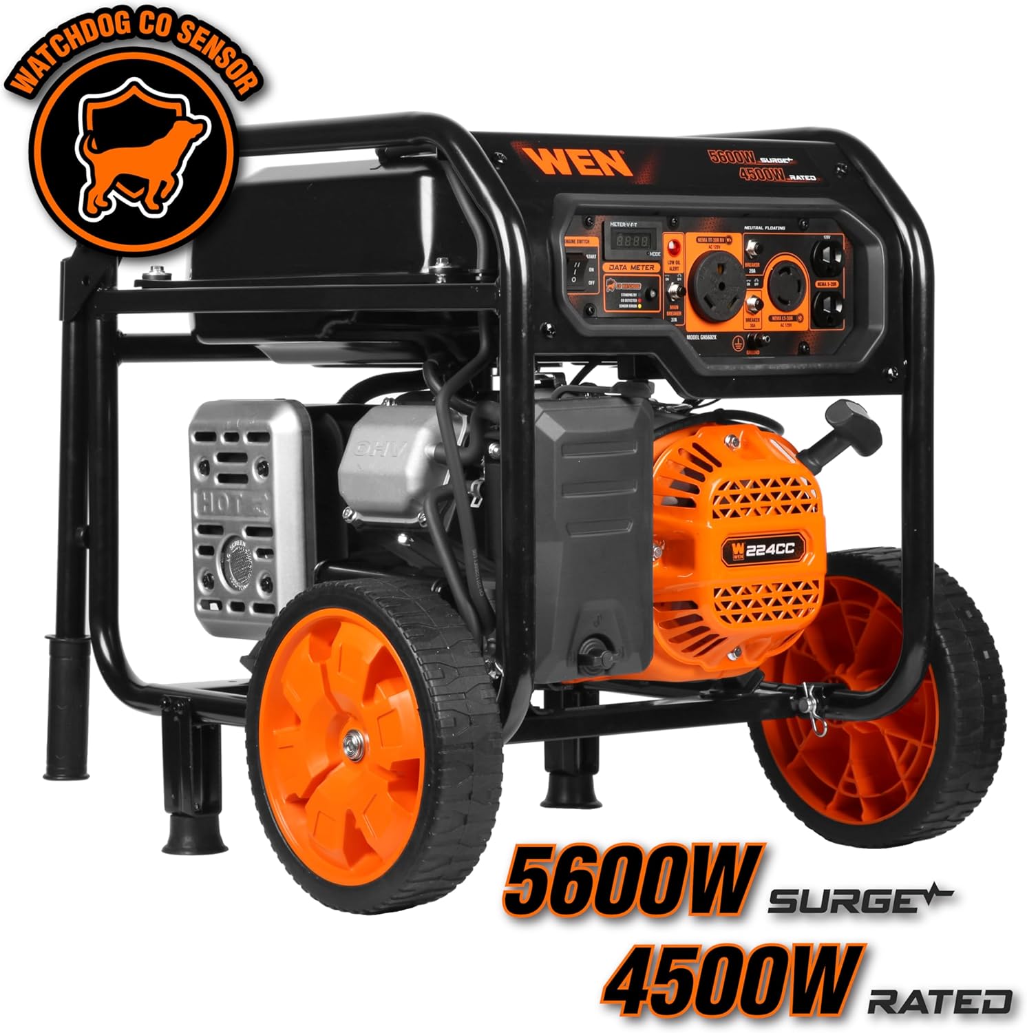WEN 5600-Watt Portable Generator  Electric Start  224cc  Transfer-Switch and RV-Ready with CO Shutdown Sensor (GN5602X)