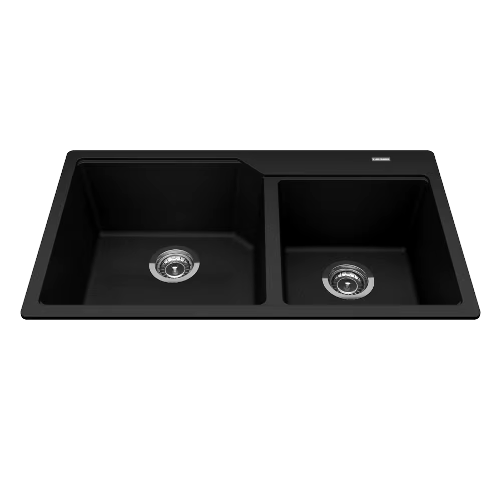 Kindred Urban Drop In Granite Double Bowl Kitchen Sink, 33.88-in x 19.69-in x 9.06-in, Onyx