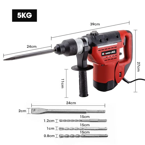 NNEMB 1500W Pro-Grade Electric Rotary Jackhammer Hammer Drill-with 2 Bonus Chisels-3 Drill Bits