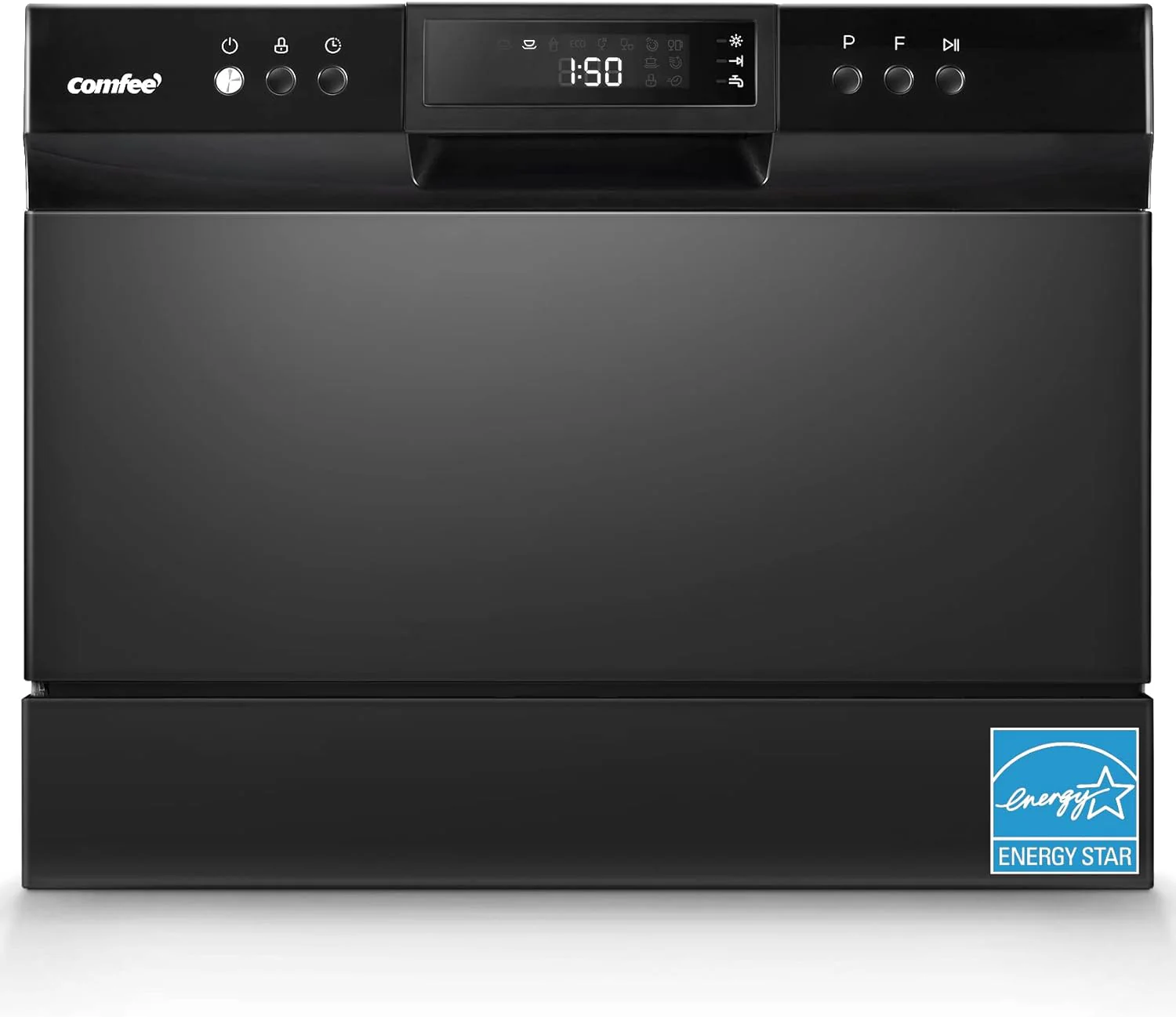 Countertop Dishwasher, Energy Star Portable Dishwasher, 6 Place Settings  8 Washing Programs, Speed, Baby-Care, ECO Glass, Dish Washer for Dorm, RV Apartment, Black(Whole Black/Dishwasher)