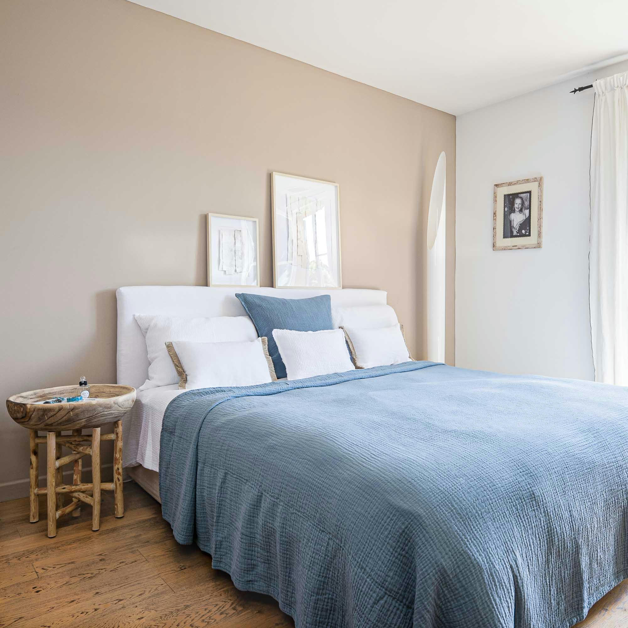 SAINT TROPEZ - Dessus de lit gaze de coton bleu fumé 240X260 CM