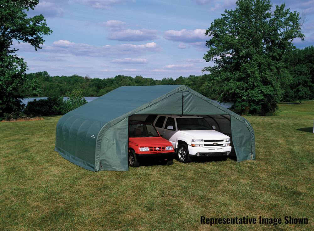 ShelterLogic ShelterCoat™ Peak Style Shelter, Green, 22-ft x 28-ft x 11-ft