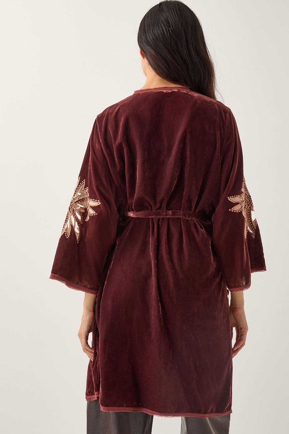 Monsoon Jaz Embroidered Velvet Kimono Copper