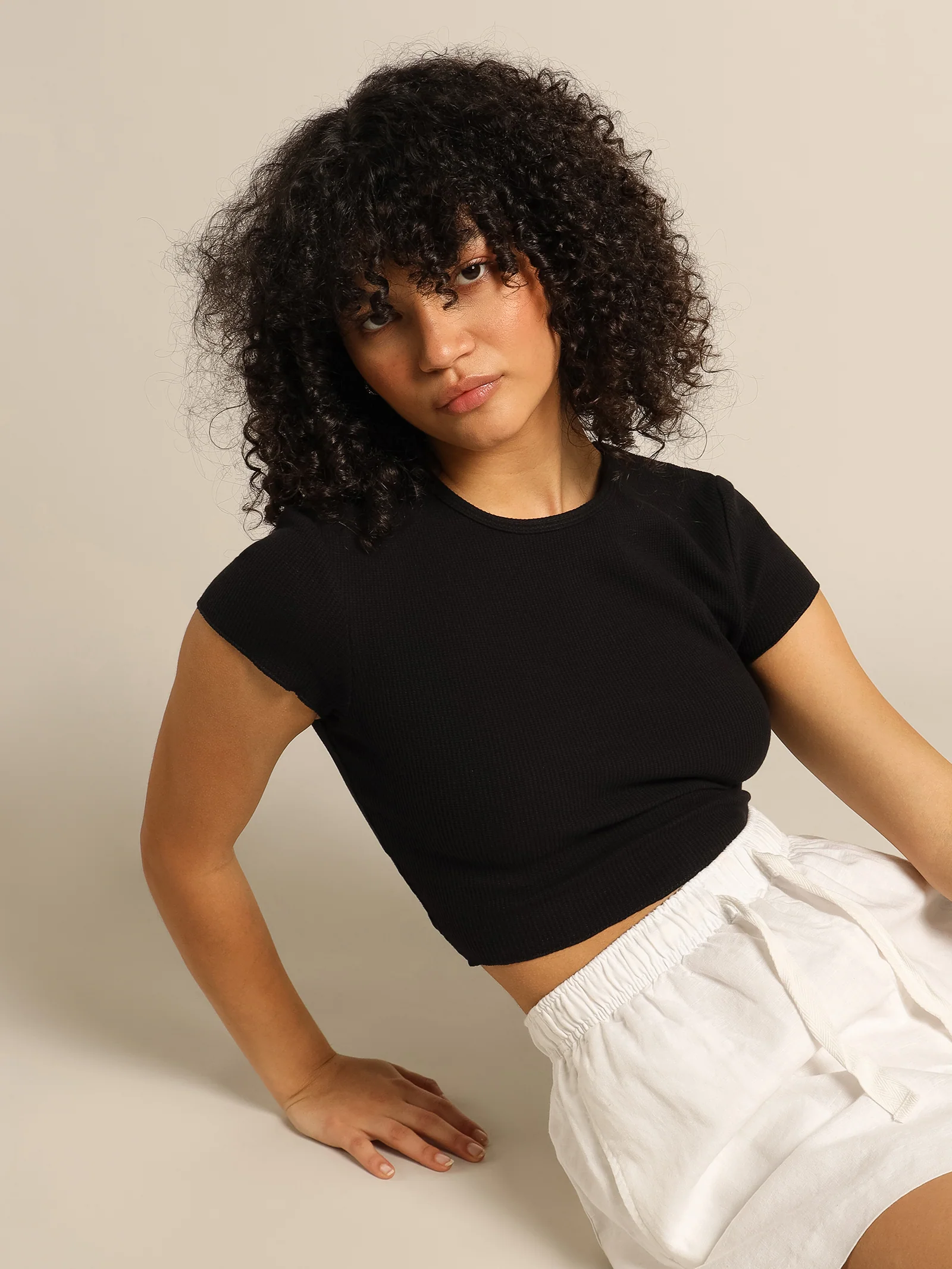 Cameron Basic Waffle Crop T-Shirt